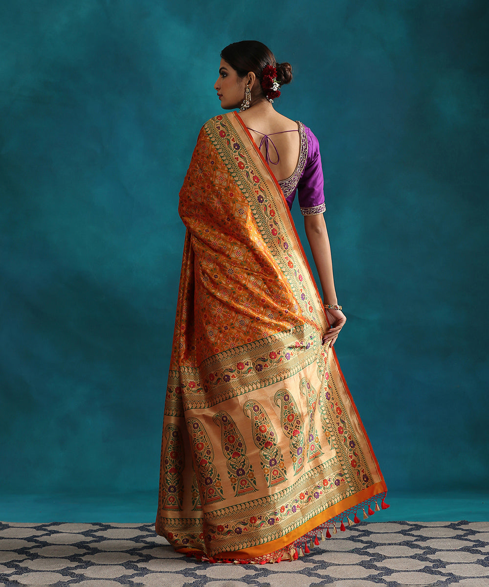 Musrtard_Handloom_Pure_Silk_Tissue_Patola_Saree_With_Meenakari_Border_WeaverStory_03