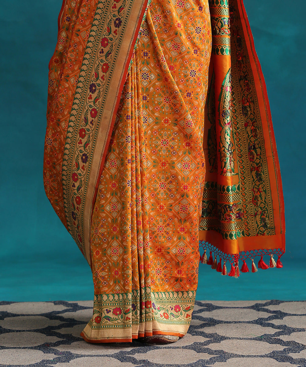 Musrtard_Handloom_Pure_Silk_Tissue_Patola_Saree_With_Meenakari_Border_WeaverStory_04
