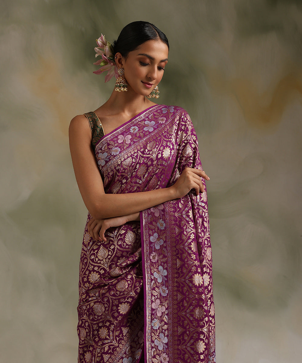 Purple_Handloom_Pure_Georgette_Banarasi_Saree_With_Meenakari_WeaverStory_01