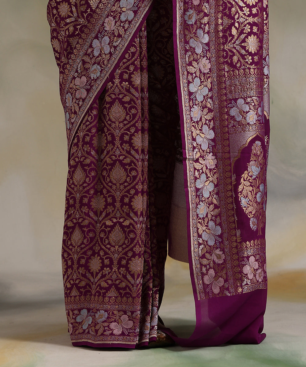 Purple_Handloom_Pure_Georgette_Banarasi_Saree_With_Meenakari_WeaverStory_04