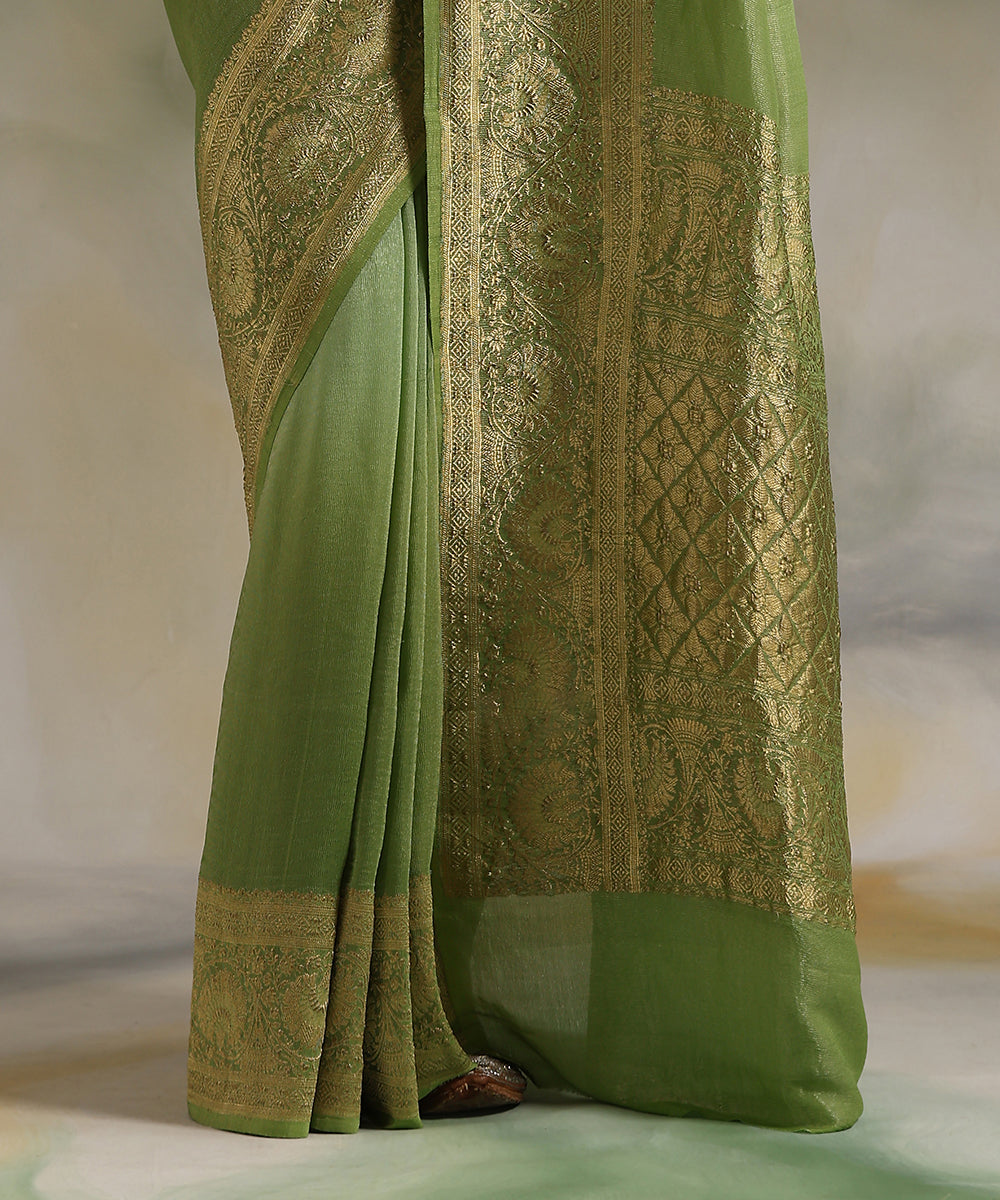 Pista_Handloom_Pure_Tissue_Georgette_Banarasi_Saree_With_Border_WeaverStory_04