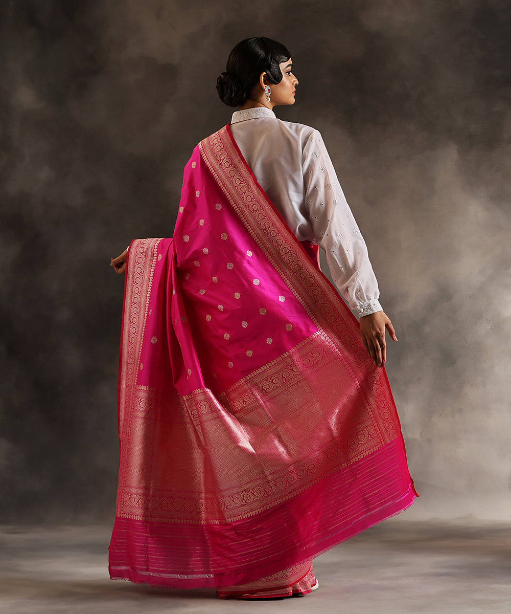 Handloom_Hot_Pink_Pure_Katan_Silk_Banarasi_Saree_With_Kadhwa_Booti_WeaverStory_03