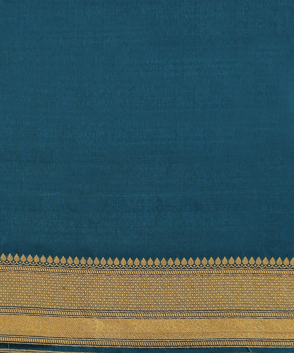 Handloom Teal Pure Katan Silk Banarasi Saree With Red Selvedge