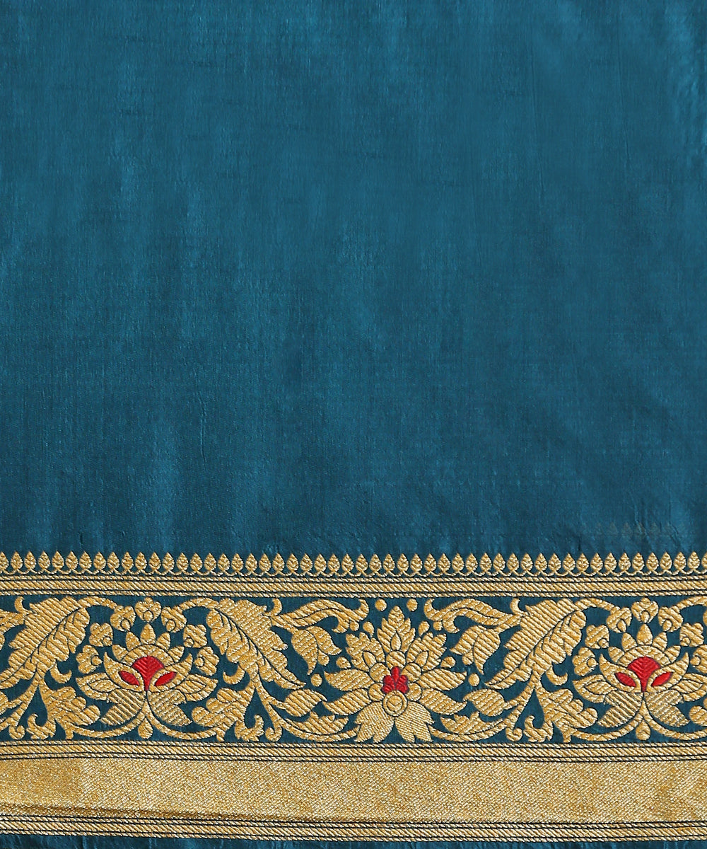 Teal Handloom Pure Katan Silk Banarasi Saree With Kimkhab Weave