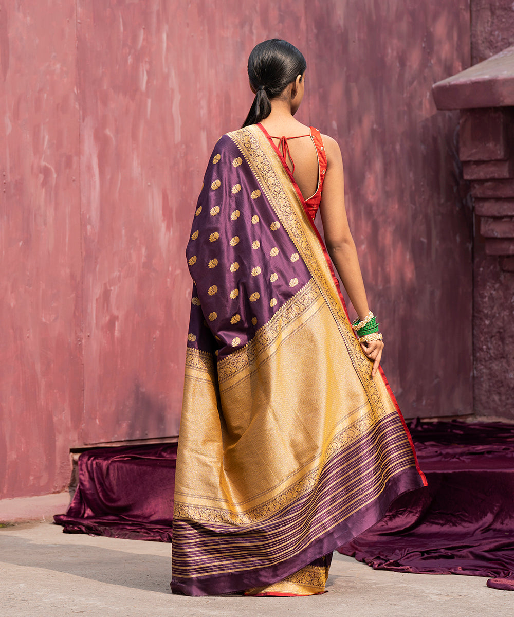Handloom_Dark_Purple_Pure_Katan_Silk_Banarasi_Saree_With_Cutwork_Booti_WeaverStory_03