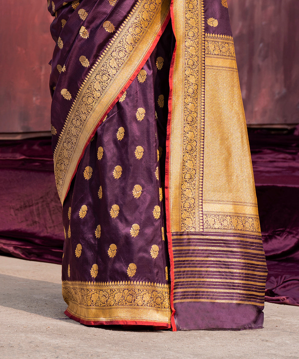Handloom_Dark_Purple_Pure_Katan_Silk_Banarasi_Saree_With_Cutwork_Booti_WeaverStory_04