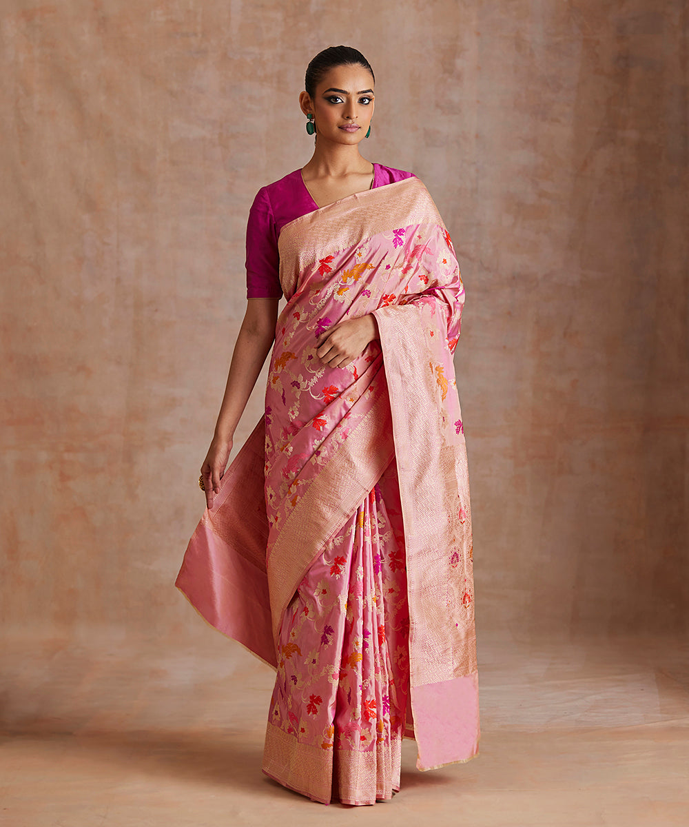Handloom_Baby_Pink_Pure_Katan_Silk_Banarasi_Saree_With_Multicolor_Meena_Jaal_WeaverStory_02