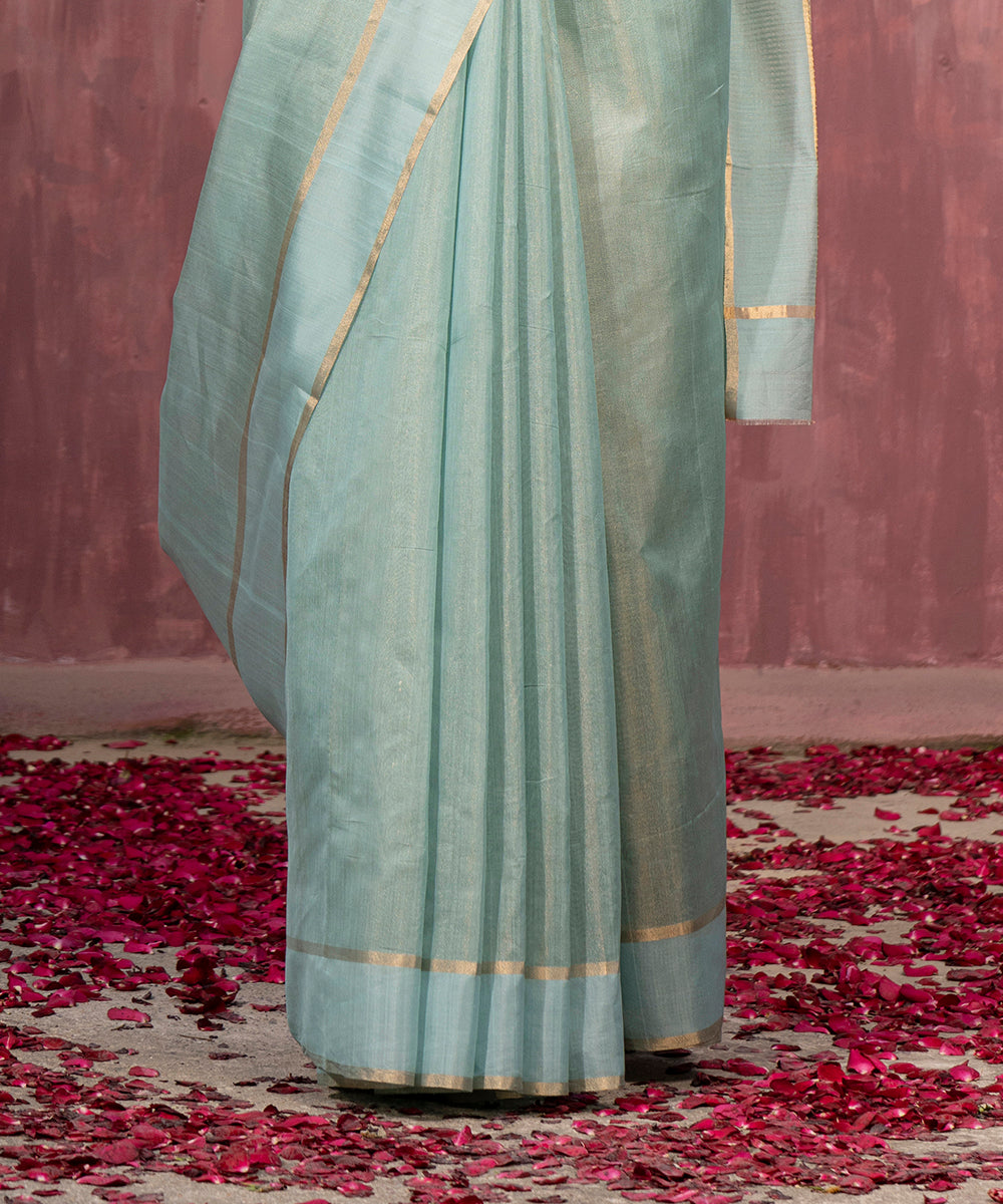 Handloom_Ice_blue_Tissue_Chanderi_Silk_Saree_With_Golden_Thin_Border_WeaverStory_04
