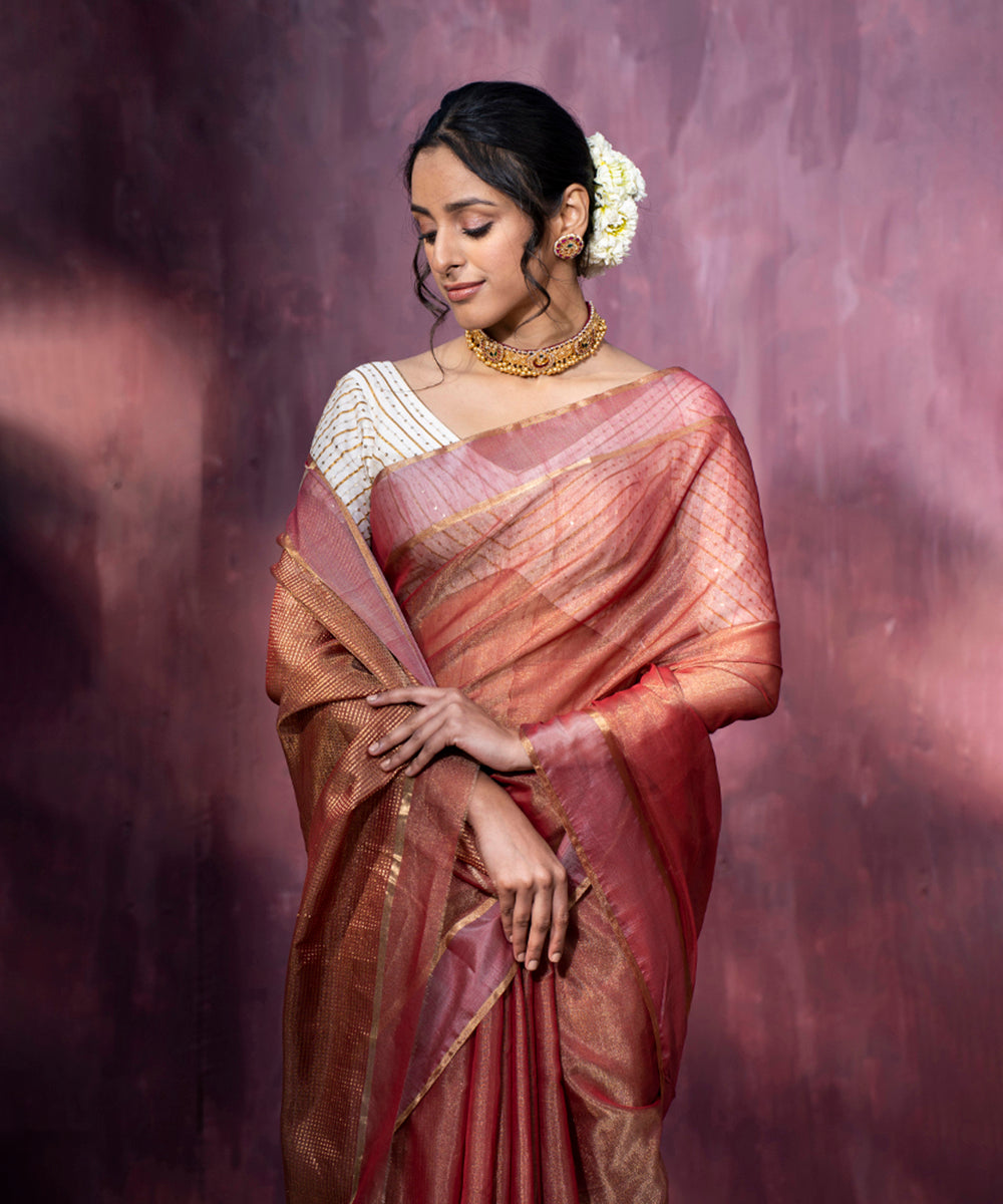 Handloom_Rusrt_Tissue_Chanderi_Silk_Saree_With_Contrast_Border_WeaverStory_01