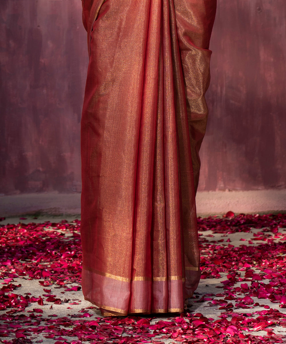 Handloom_Rusrt_Tissue_Chanderi_Silk_Saree_With_Contrast_Border_WeaverStory_04