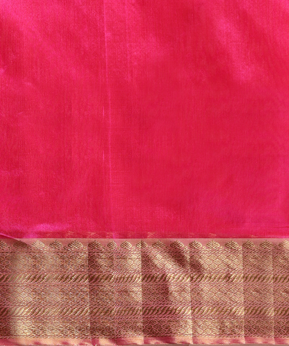 Handloom_Hot_Pink_Plain_Pure_Silk_Chanderi_Saree_With_Zari_Border_WeaverStory_05