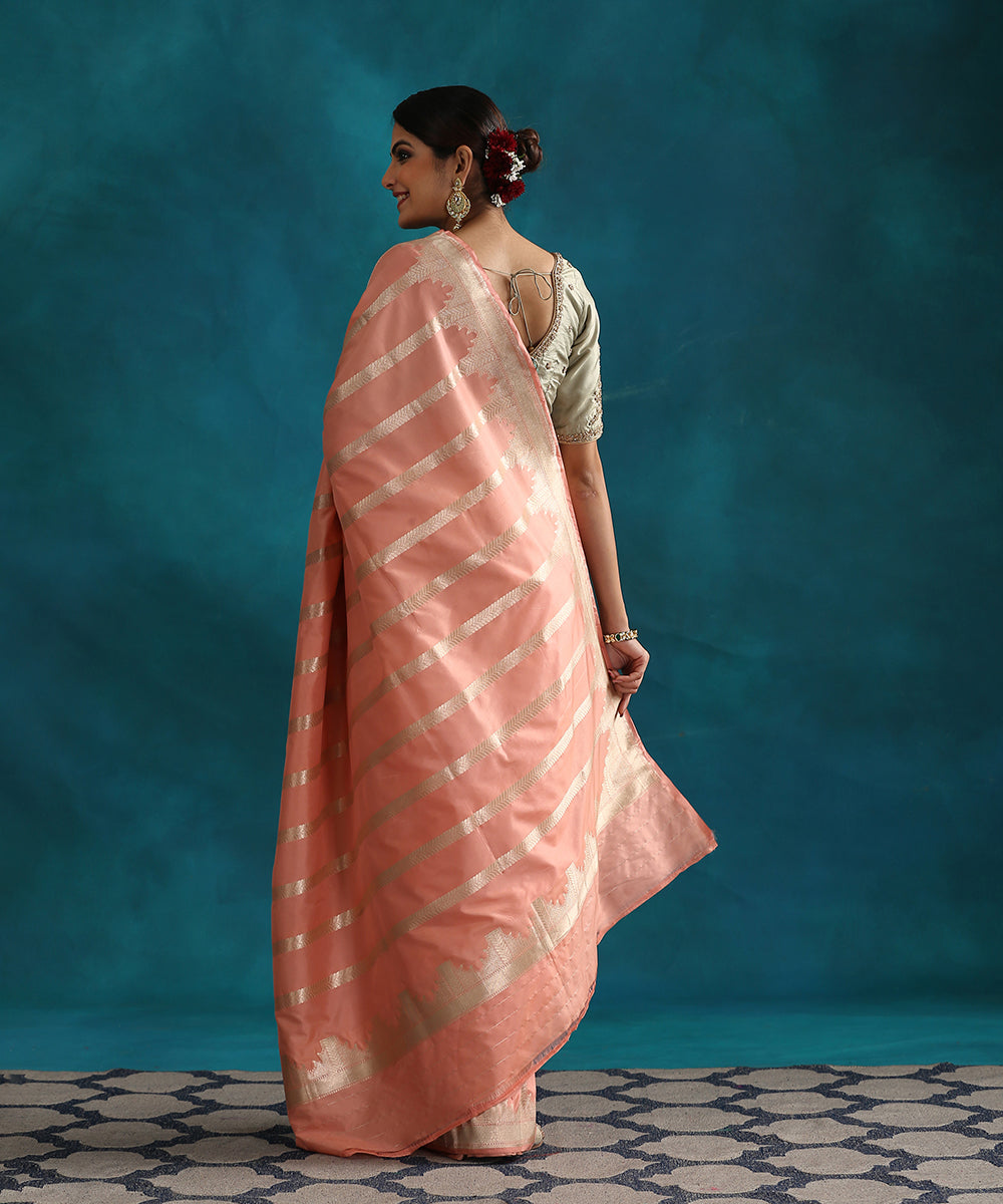 Peach_Handloom_Pure_Katan_Silk_Banarasi_Saree_With_Gold_Zari_Bel_WeaverStory_03