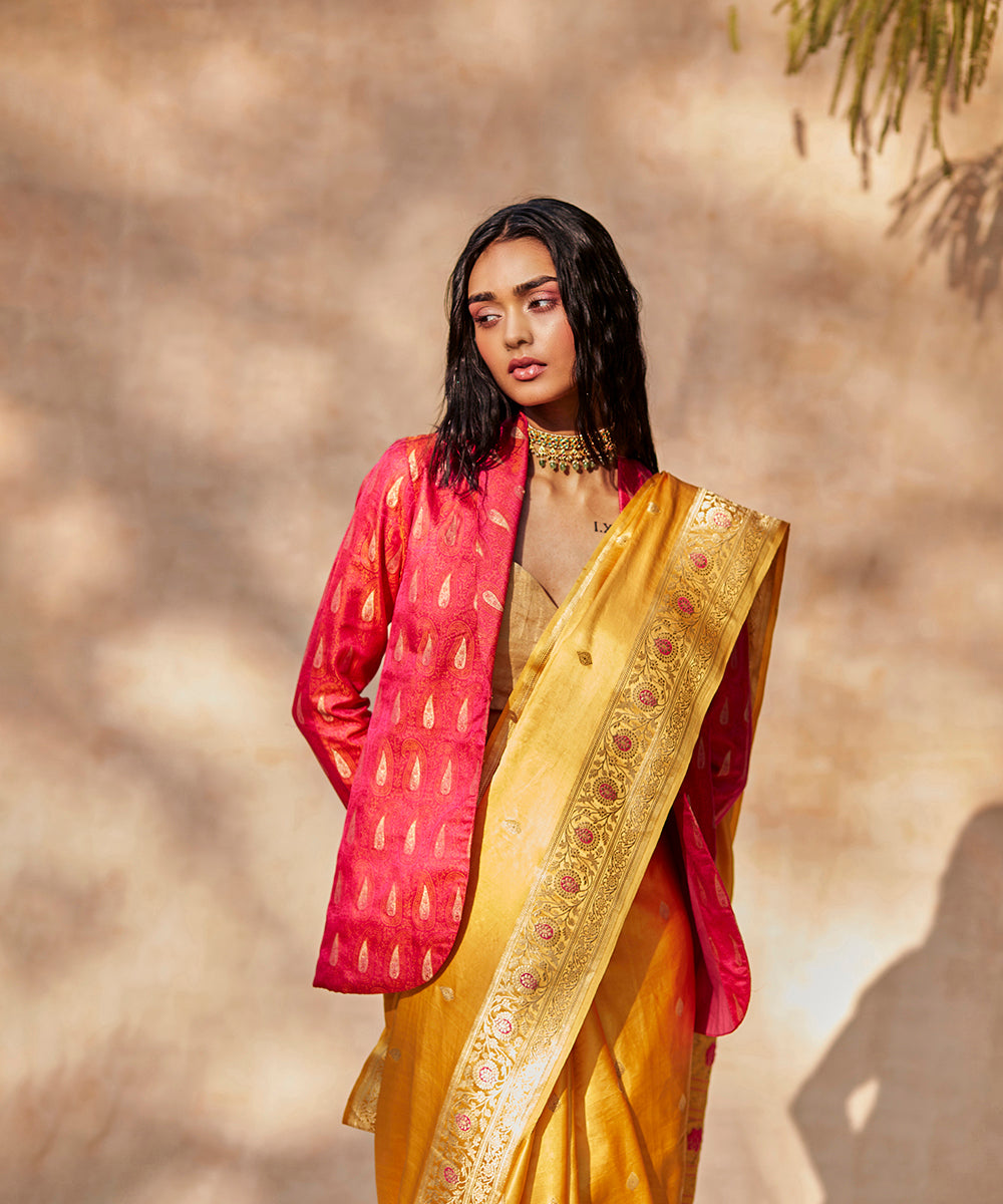 Handloom_Yellow_Gajji_Silk_Banarasi_Saree_With_Small_Booti_And_Meenakari_Border_WeaverStory_01