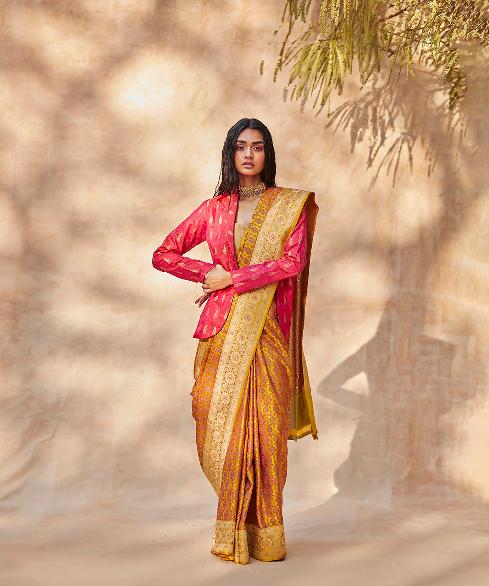 Handloom_Mustard_Satin_Silk_Tanchoi_Banarasi_Saree_With_Meenakari_WeaverStory_02