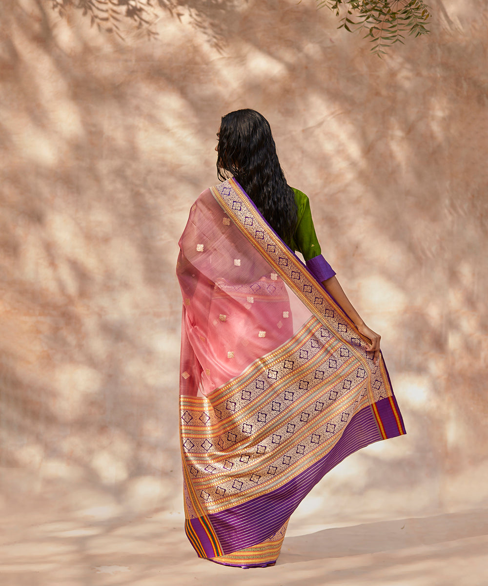 Pink_Handloom_Kora_Silk_Banarasi_Saree_With_Kadhwa_Booti_And_Meenakari_Border_WeaverStory_03