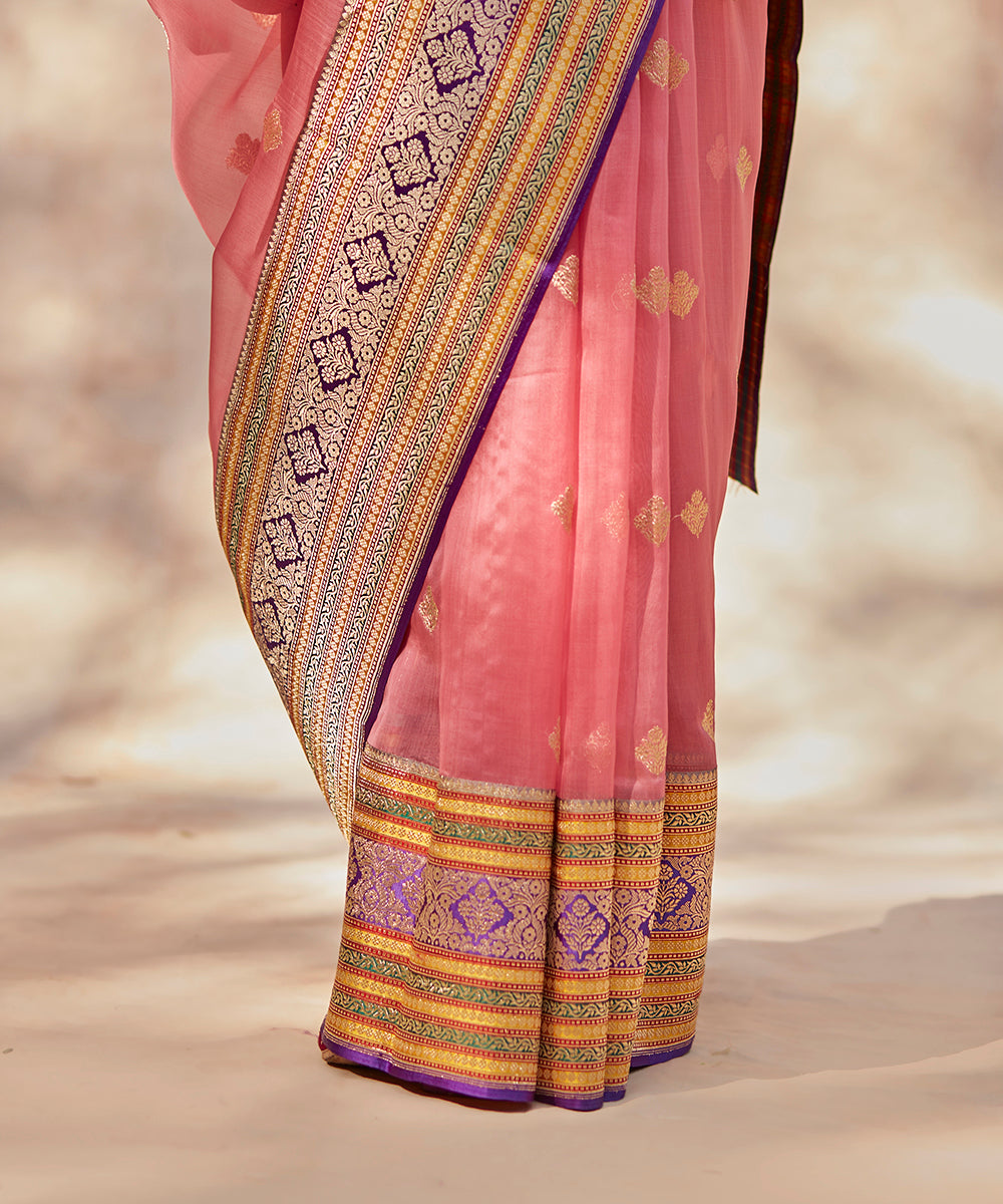 Pink_Handloom_Kora_Silk_Banarasi_Saree_With_Kadhwa_Booti_And_Meenakari_Border_WeaverStory_04