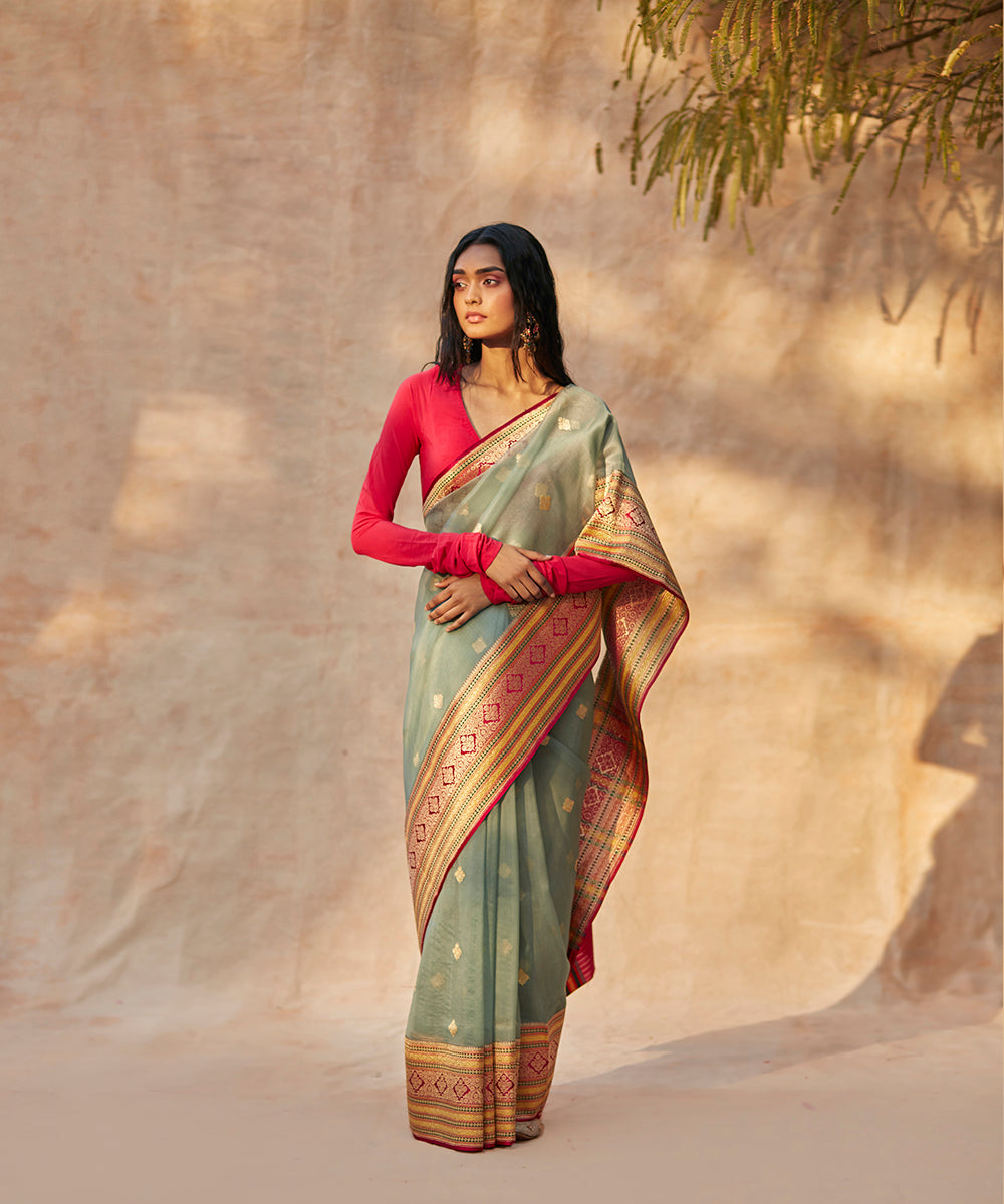 Handloom_Mint_Green_Kora_Silk_Banarasi_Saree_Kadhwa_Booti_And_Meenakari_Border_WeaverStory_02