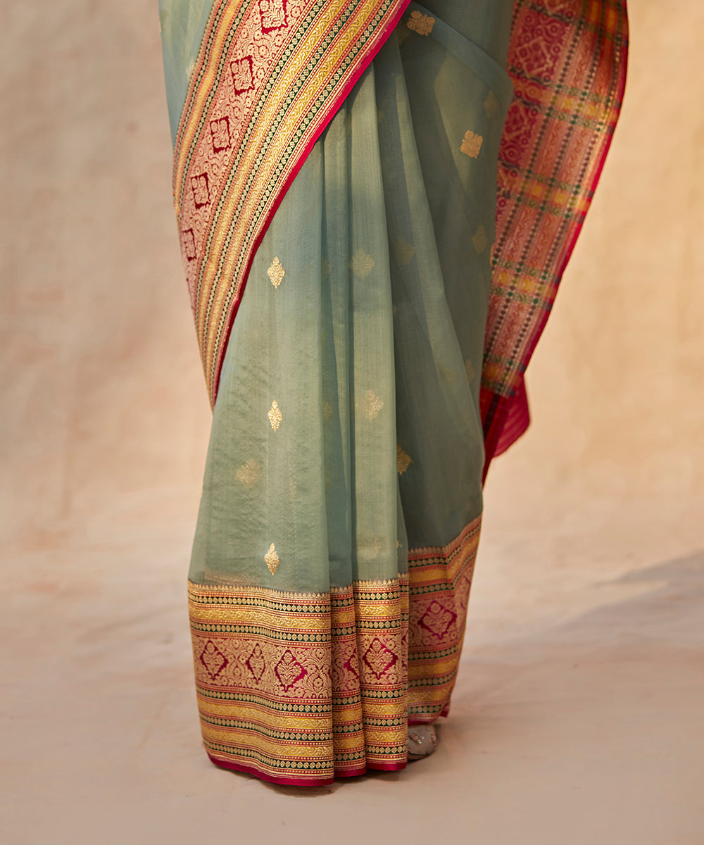 Handloom_Mint_Green_Kora_Silk_Banarasi_Saree_Kadhwa_Booti_And_Meenakari_Border_WeaverStory_04