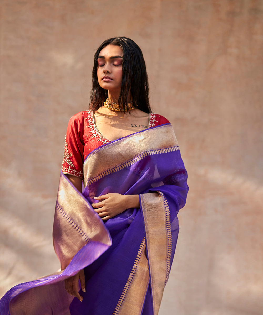 Handloom_Violet_Kora_Silk_Plain_Banarasi_Saree_With_Paisley_Cutwork_Border_WeaverStory_02