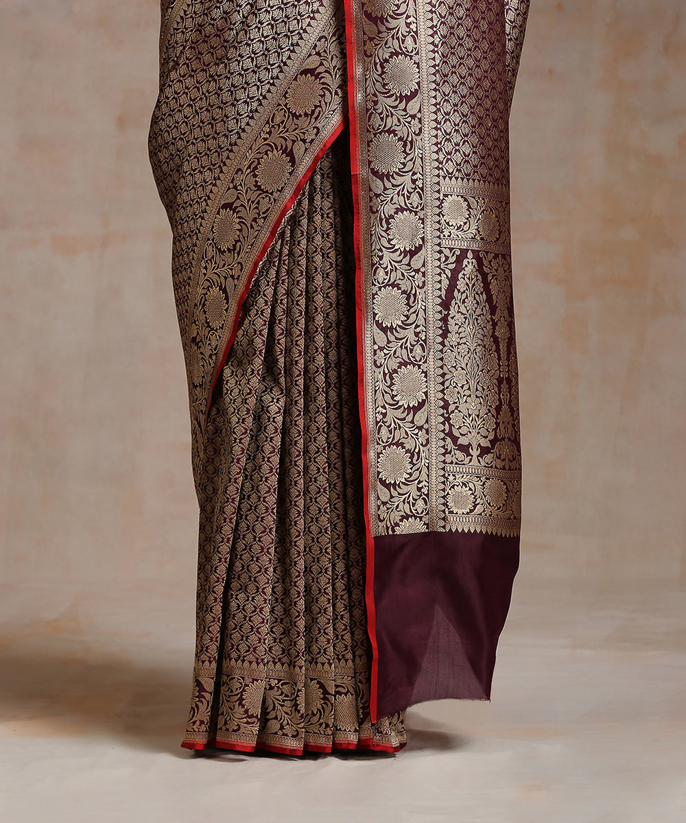 Violet_Handloom_Pure_Katan_Silk_Kimkhab_Banarasi_Saree_With_Red_Selvedge_WeaverStory_04
