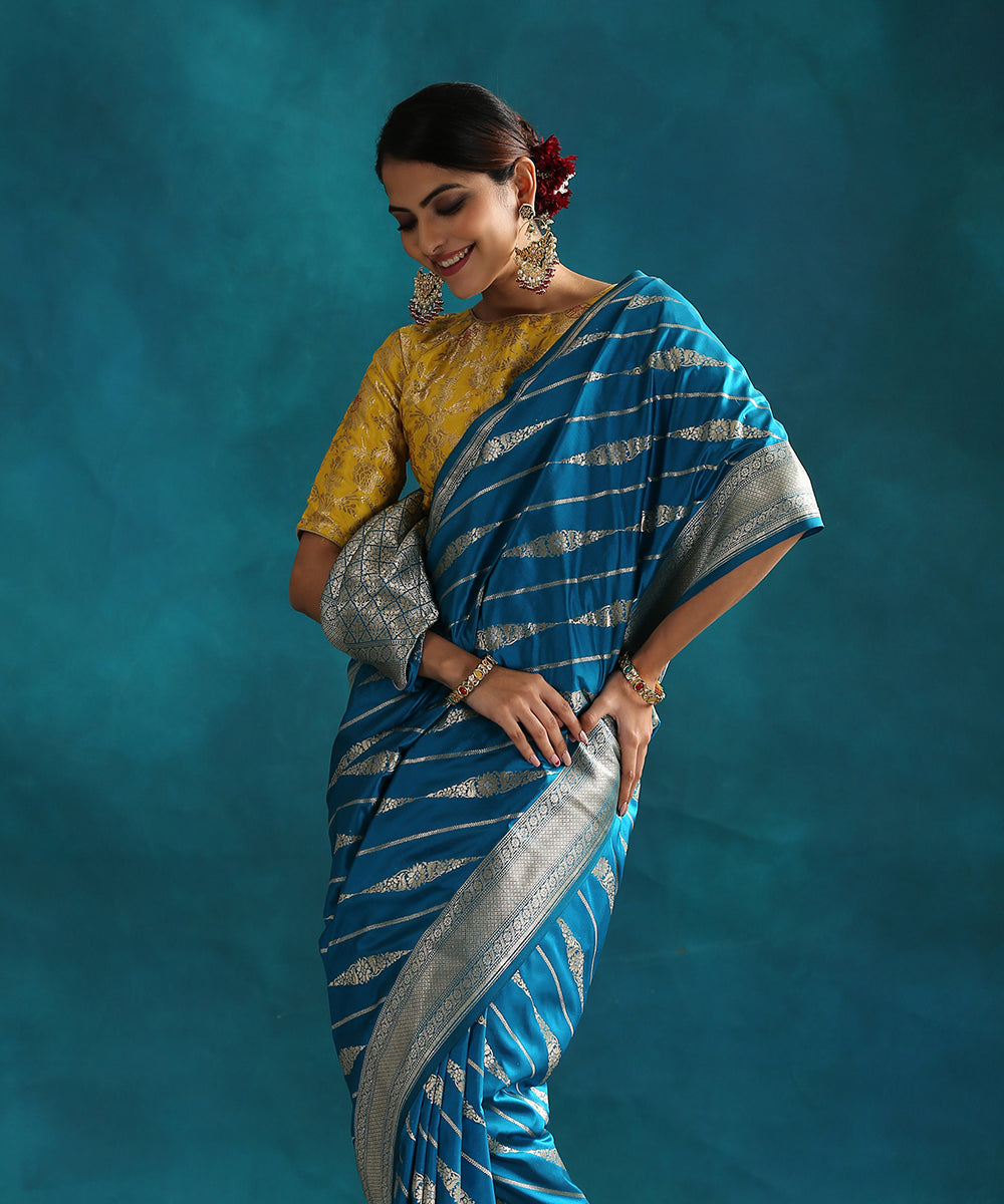 Cobalt_Blue_Handloom_Pure_Katan_Silk_Banarasi_Saree_With_Cutwork_Upada_Weave_WeaverStory_01