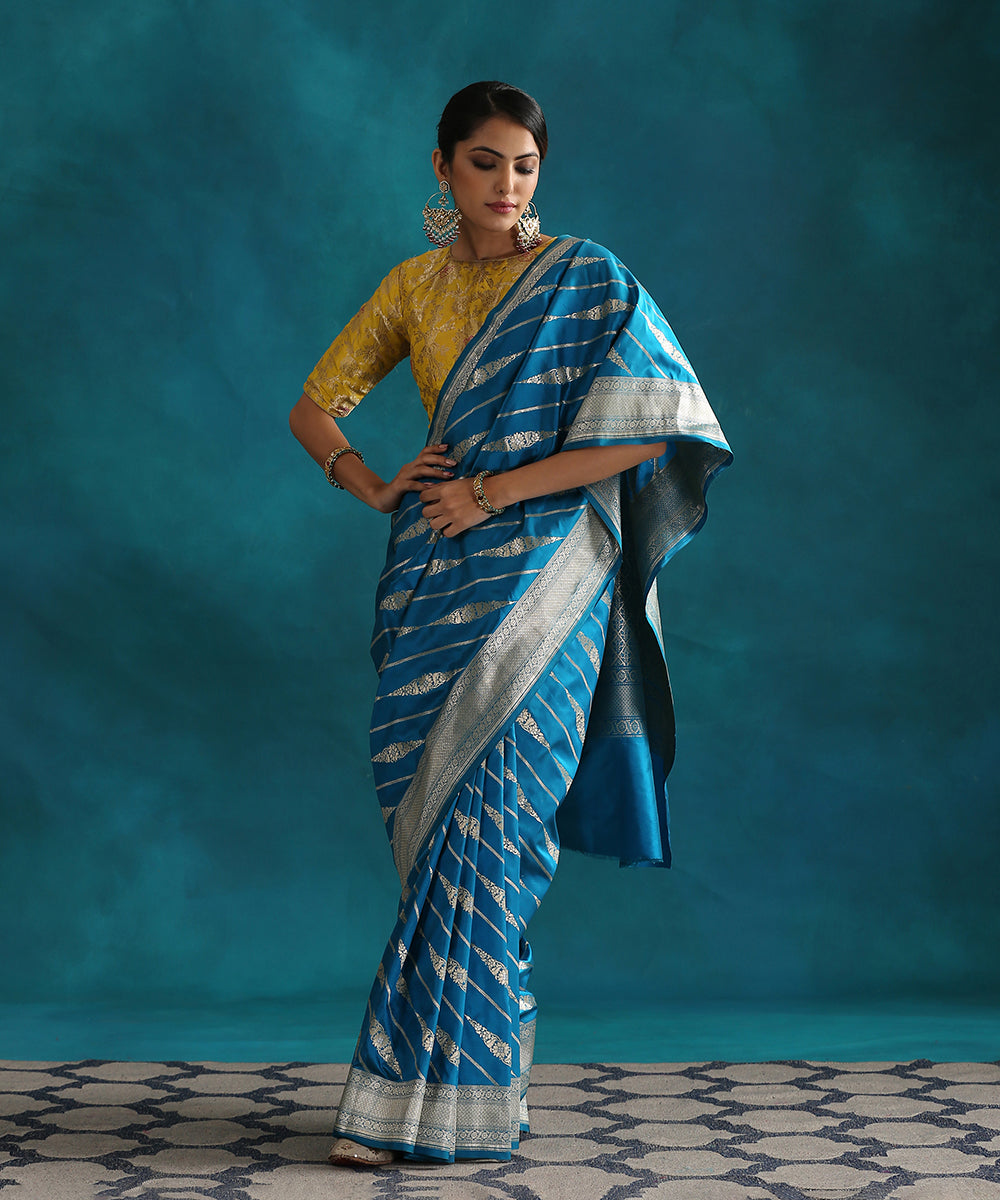 Cobalt_Blue_Handloom_Pure_Katan_Silk_Banarasi_Saree_With_Cutwork_Upada_Weave_WeaverStory_02