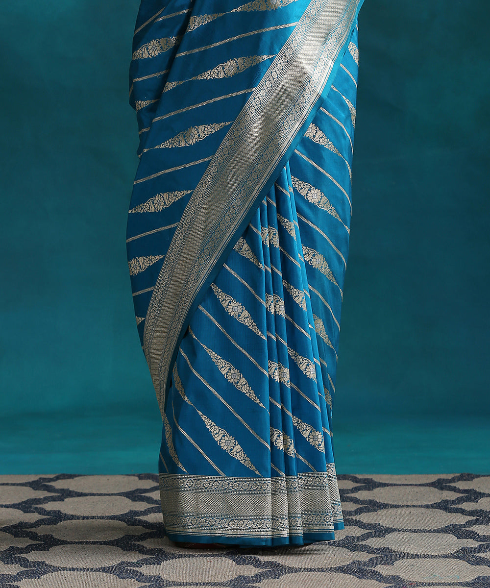 Cobalt_Blue_Handloom_Pure_Katan_Silk_Banarasi_Saree_With_Cutwork_Upada_Weave_WeaverStory_04