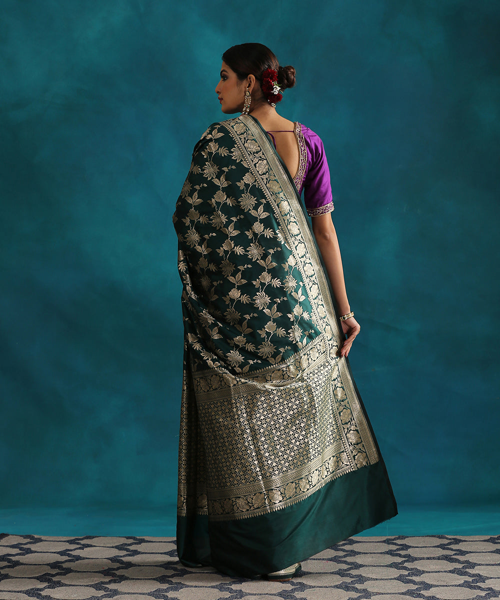 Handloom_Dark_Green_Pure_Katan_Silk_Banarasi_Saree_With_Cutwork_Upada_Weave_WeaverStory_03