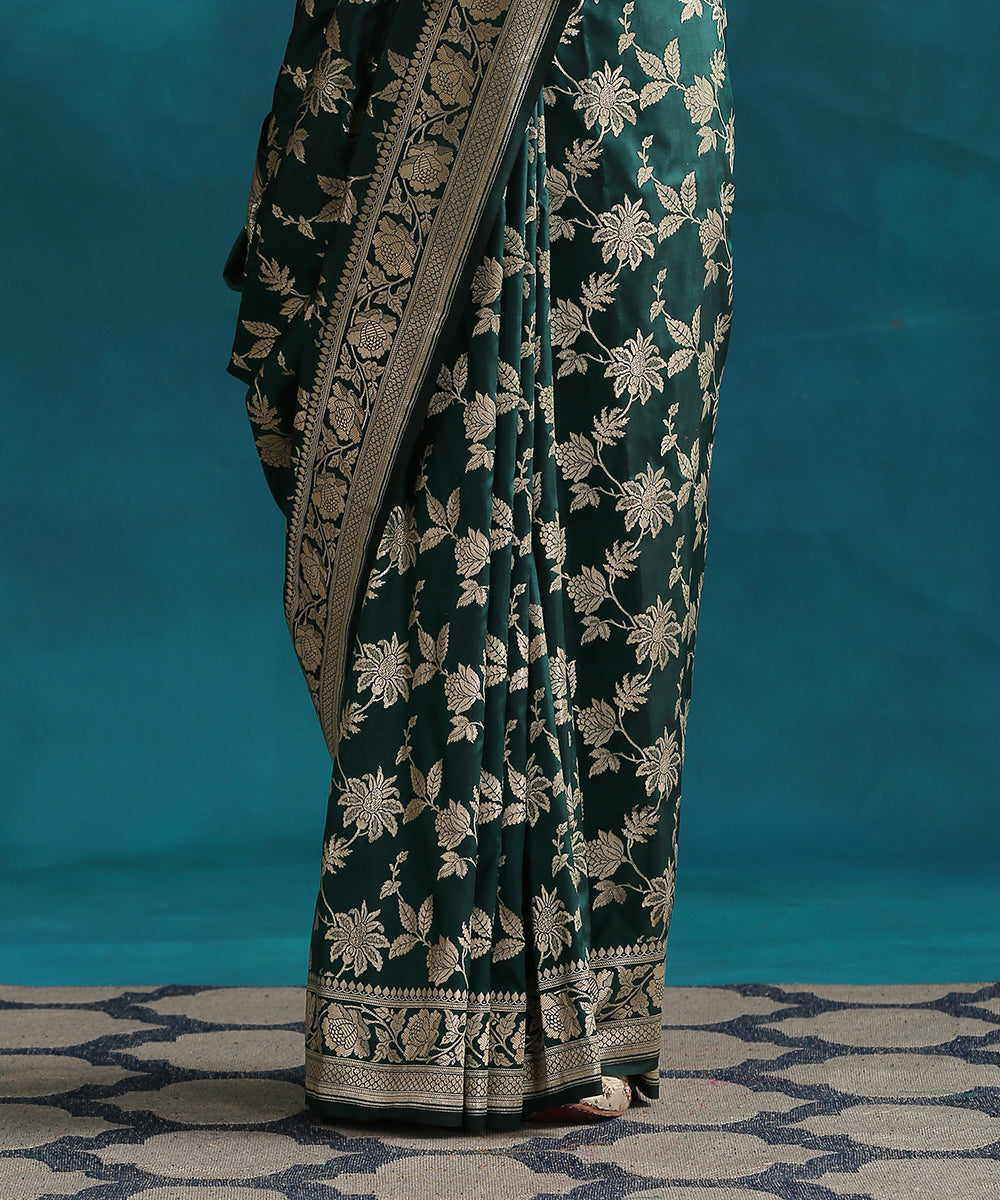 Handloom_Dark_Green_Pure_Katan_Silk_Banarasi_Saree_With_Cutwork_Upada_Weave_WeaverStory_04