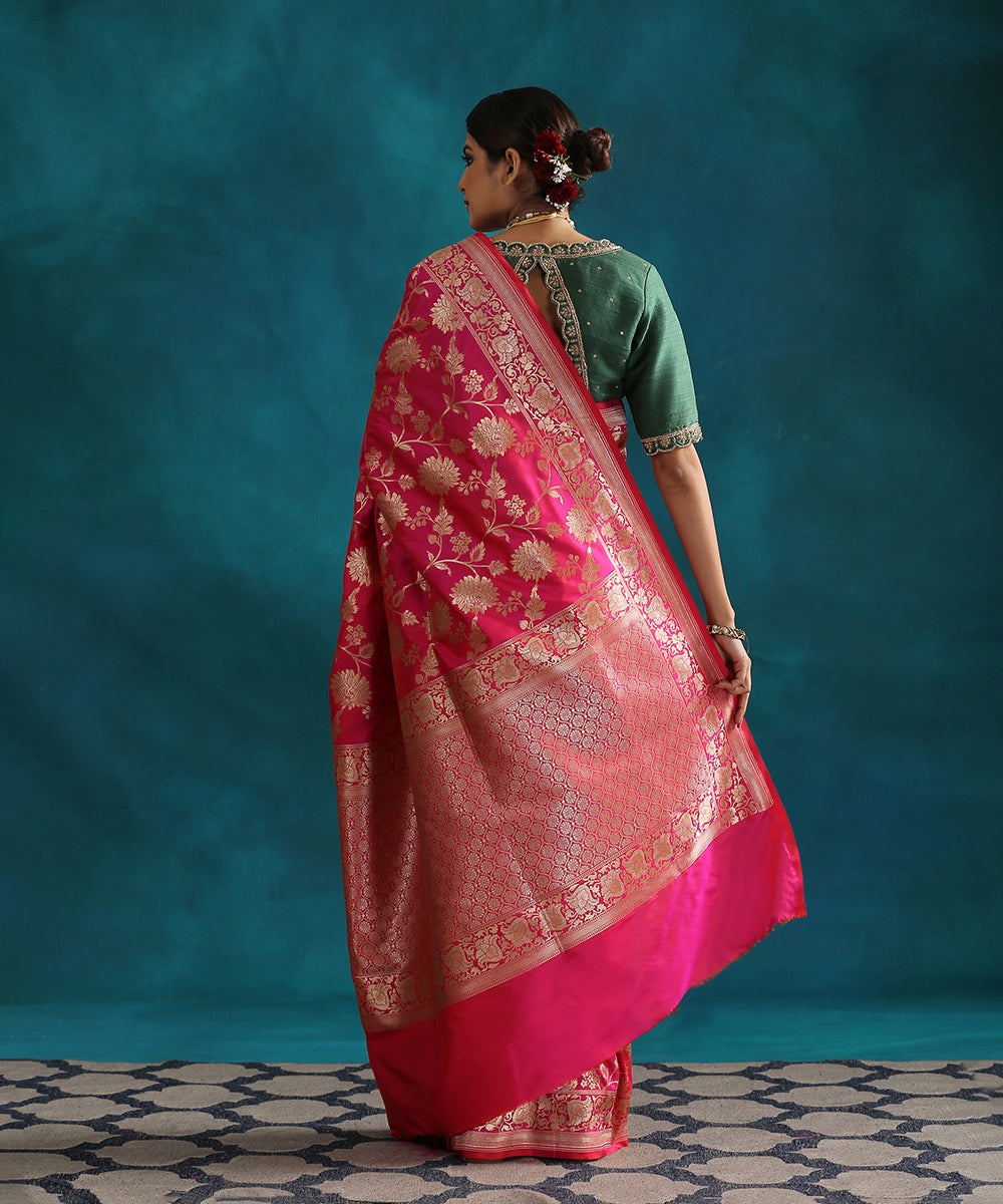 Handloom_Hot_Pink_Double_Shade_Pure_Katan_Silk_Banarasi_Saree_With_Cutwork_Upada_Weave_WeaverStory_03