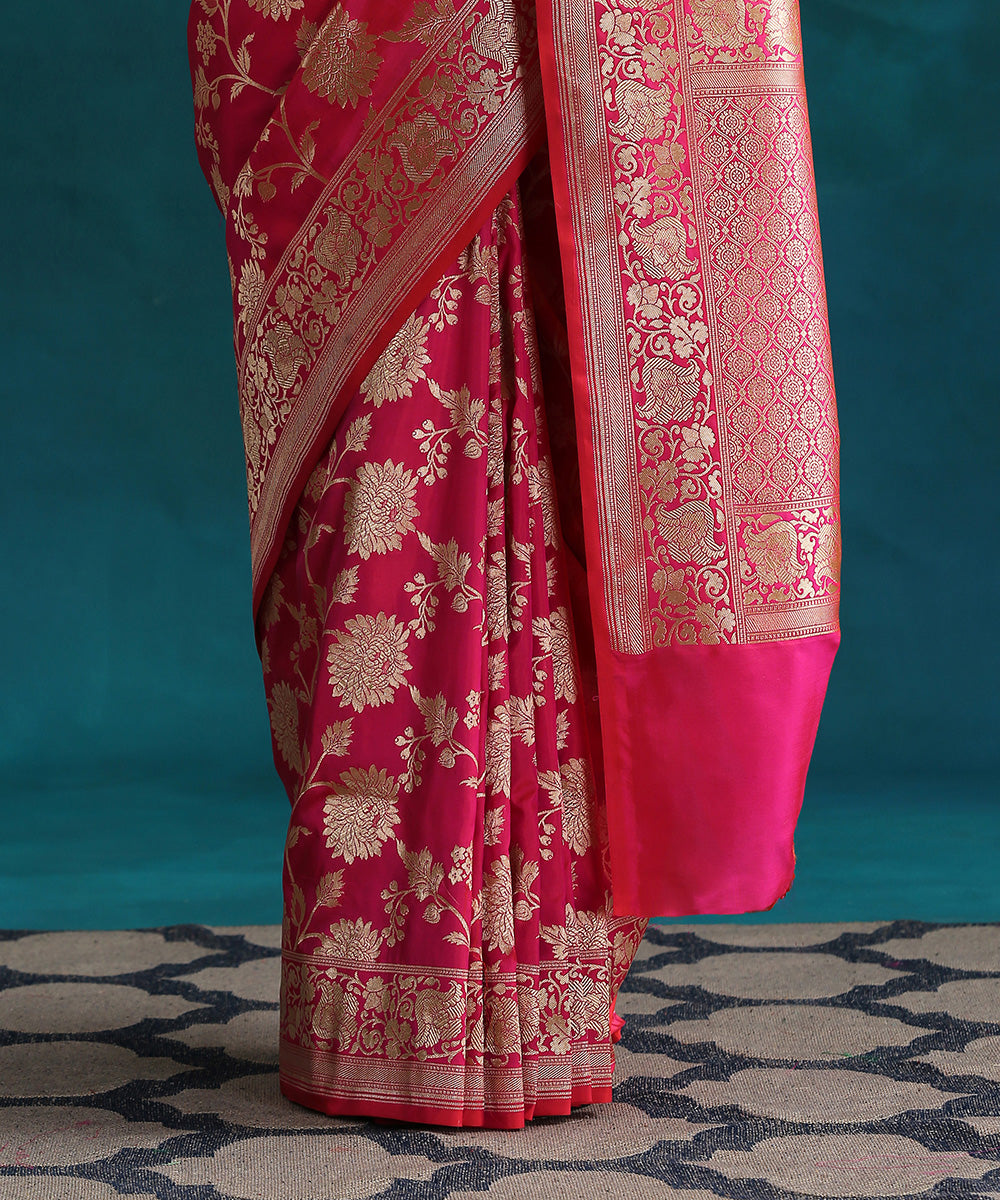Handloom_Hot_Pink_Double_Shade_Pure_Katan_Silk_Banarasi_Saree_With_Cutwork_Upada_Weave_WeaverStory_04