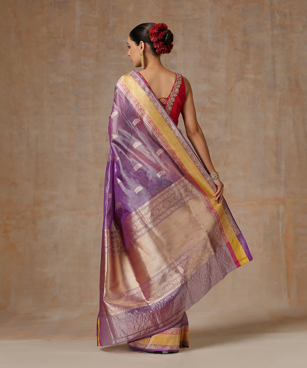 Handloom_Purple_Pure_Organza_Tissue_Banarasi_Saree_With_Multicolor_Border_WeaverStory_03