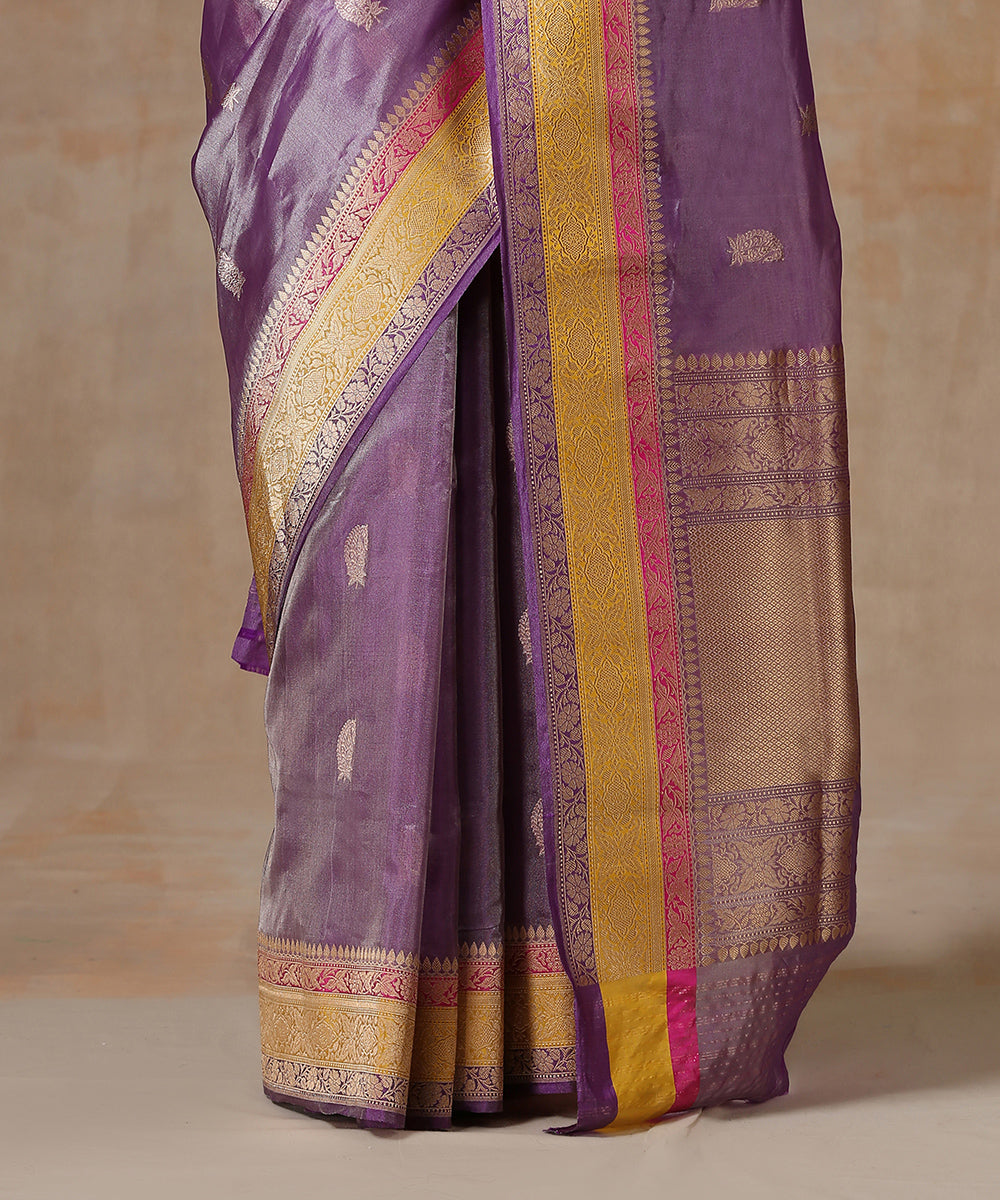Handloom_Purple_Pure_Organza_Tissue_Banarasi_Saree_With_Multicolor_Border_WeaverStory_04