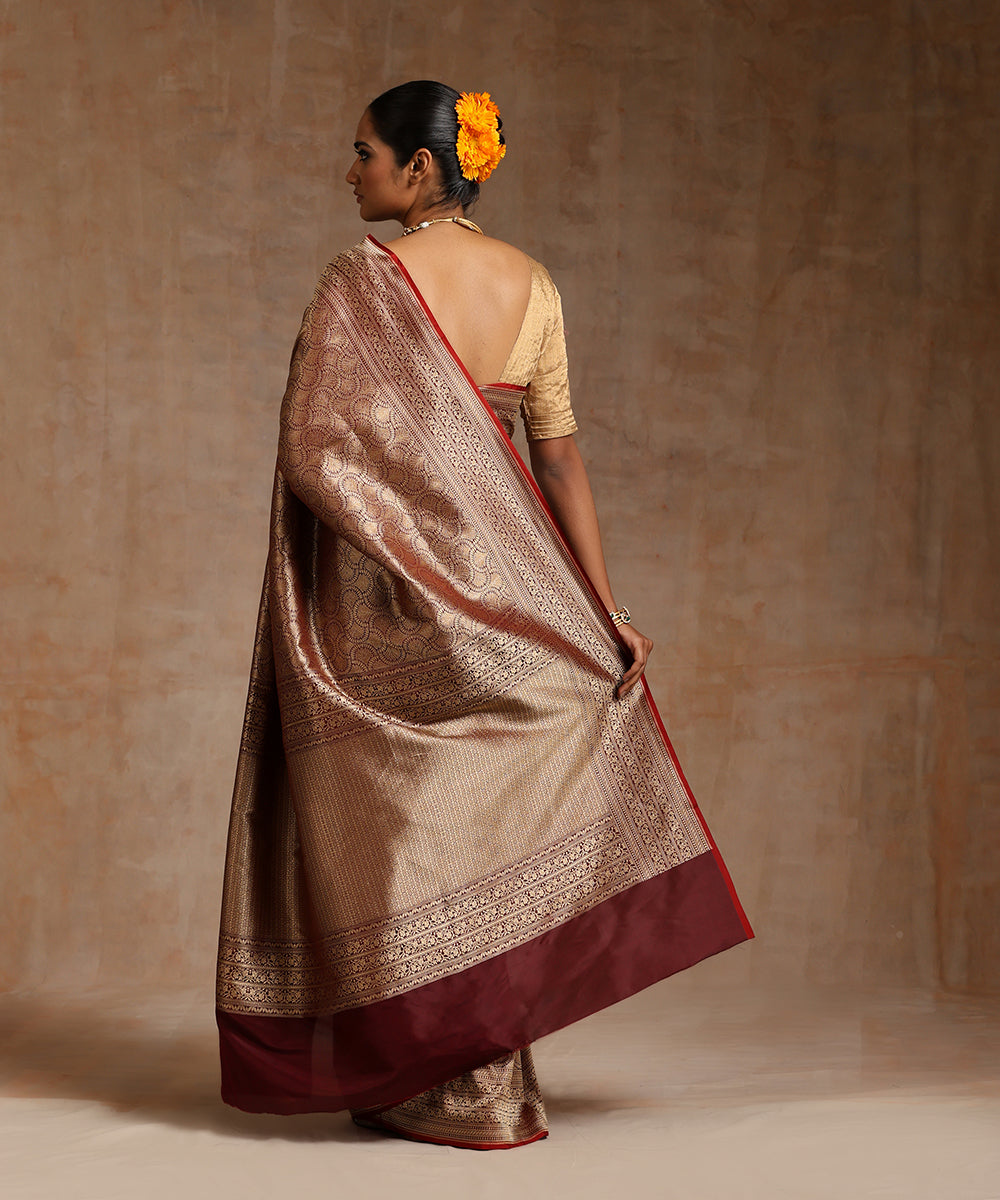 Handloom_Wine_Pure_Katan_Silk_Kimkhab_Banarasi_Saree_With_Antique_Zari_WeaverStory_03