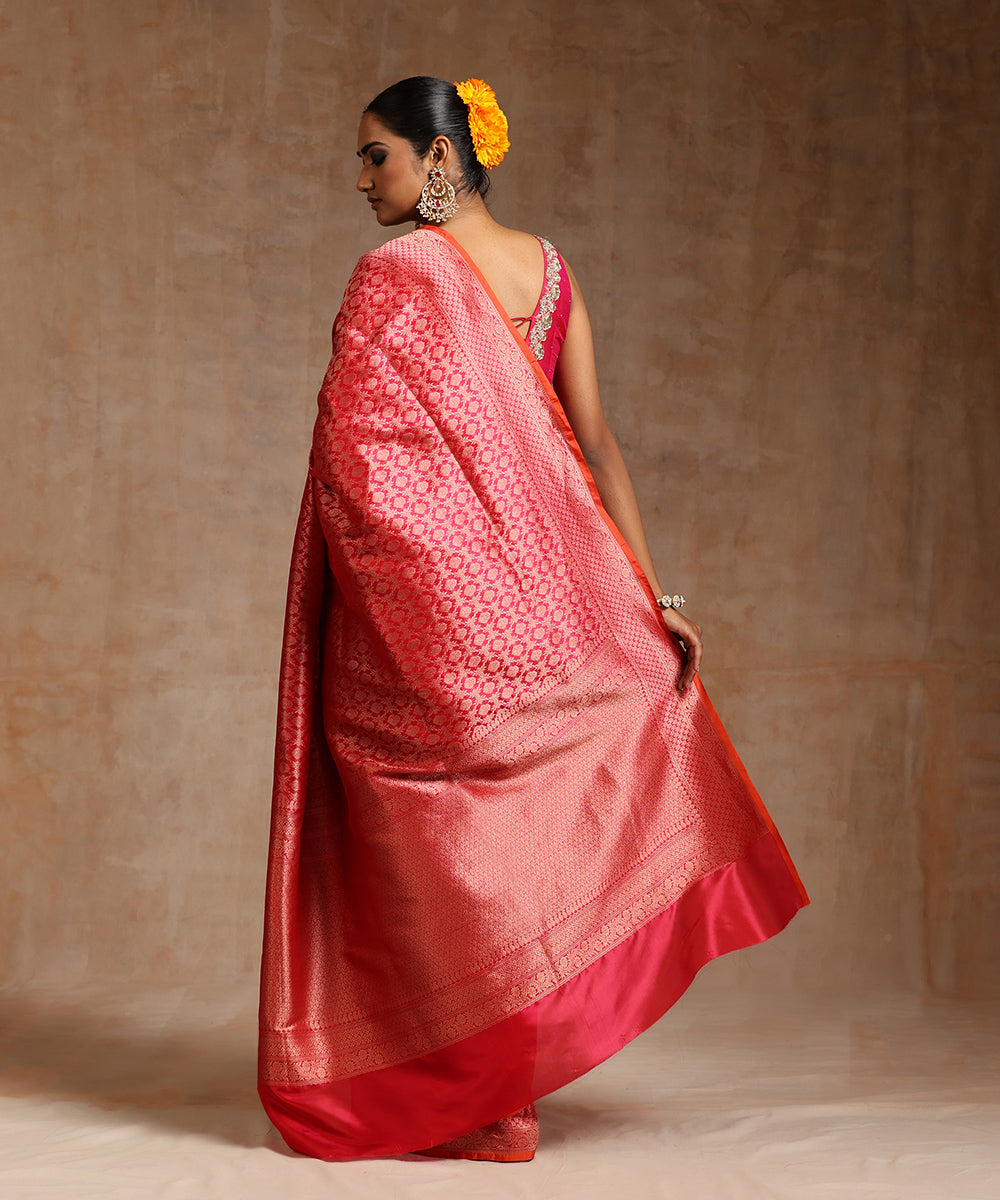 Pink_Handloom_Pure_Katan_Silk_Kimkhab_Banarasi_Saree_With_Antique_Zari_WeaverStory_03