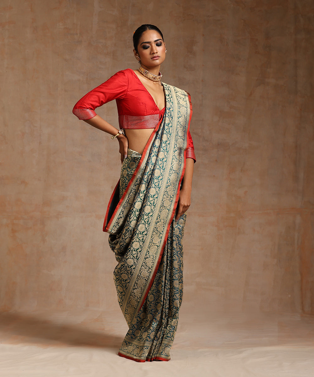Handloom_Teal_Pure_Katan_Silk_Kimkhab_Banarasi_Saree_With_Antique_Zari_WeaverStory_02