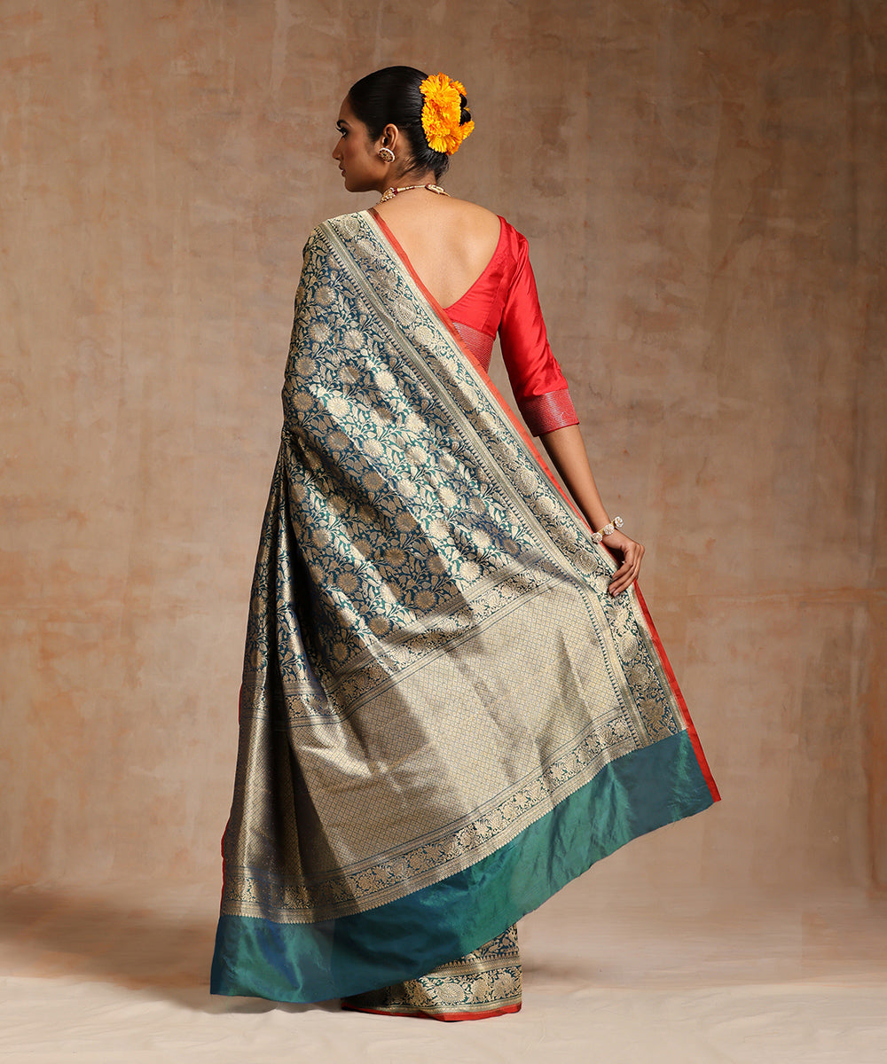 Handloom_Teal_Pure_Katan_Silk_Kimkhab_Banarasi_Saree_With_Antique_Zari_WeaverStory_03
