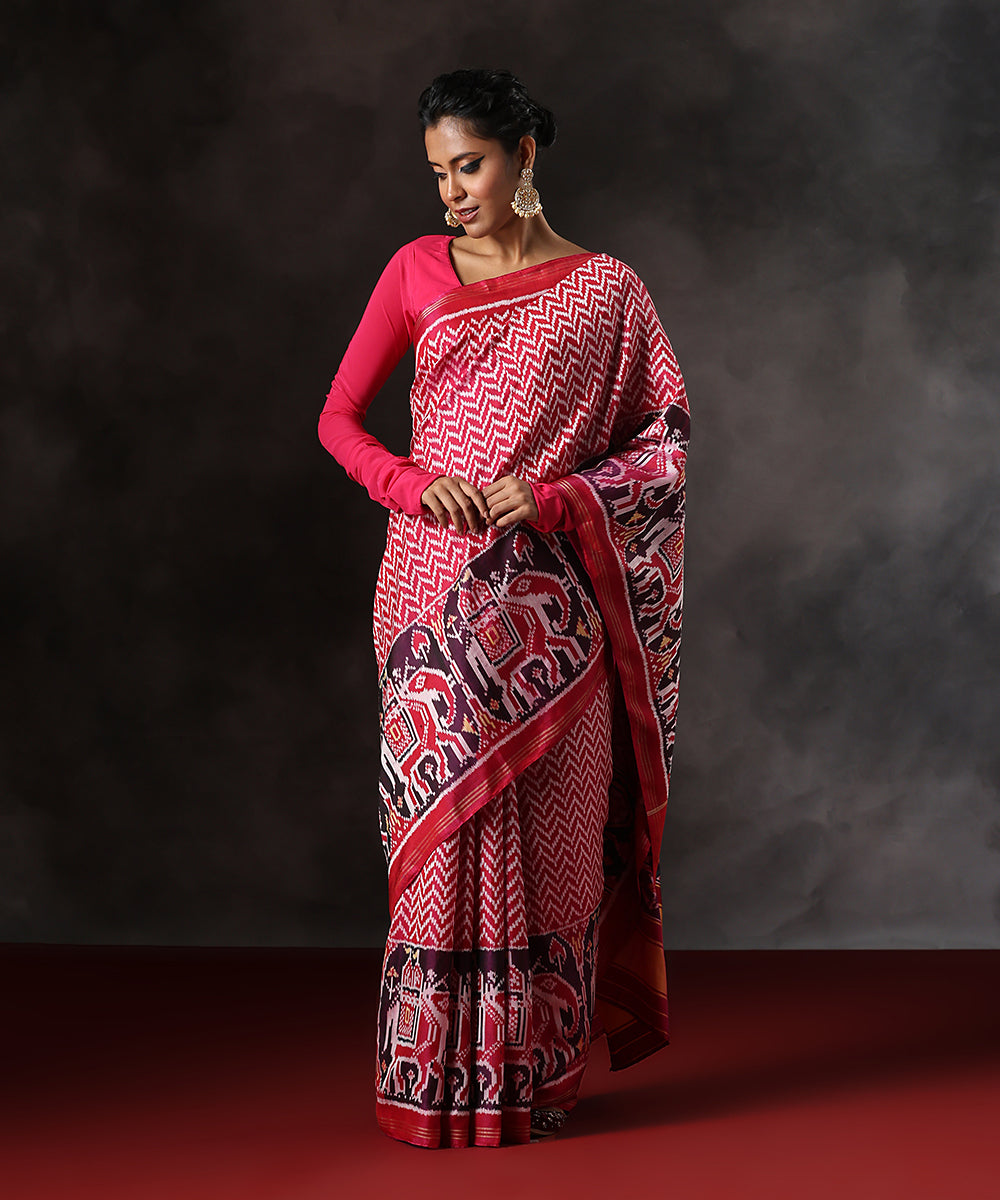 Handloom_Red_Pure_Mulberry_Silk_Twill_Weave_Ikat_Patola_Saree_WeaverStory_02