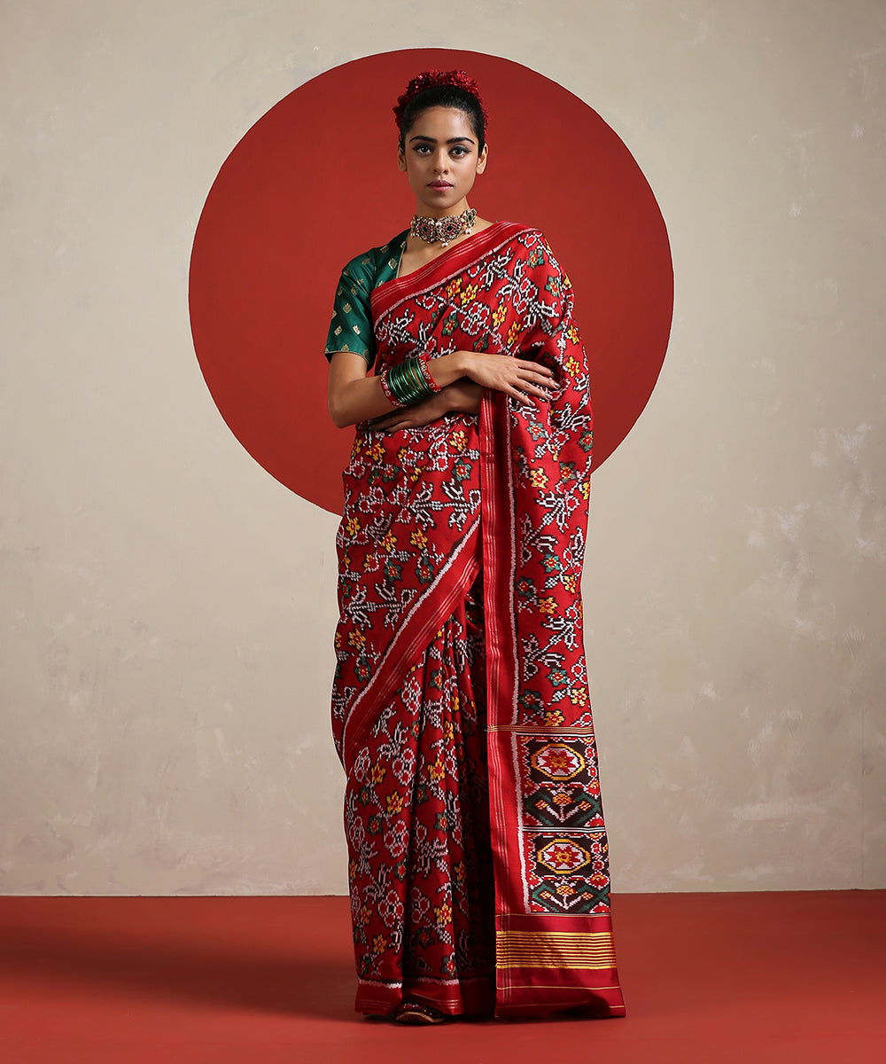 Handloom_Red_Mulberry_Silk_Twill_Weave_Ikat_Patola_Saree_WeaverStory_02