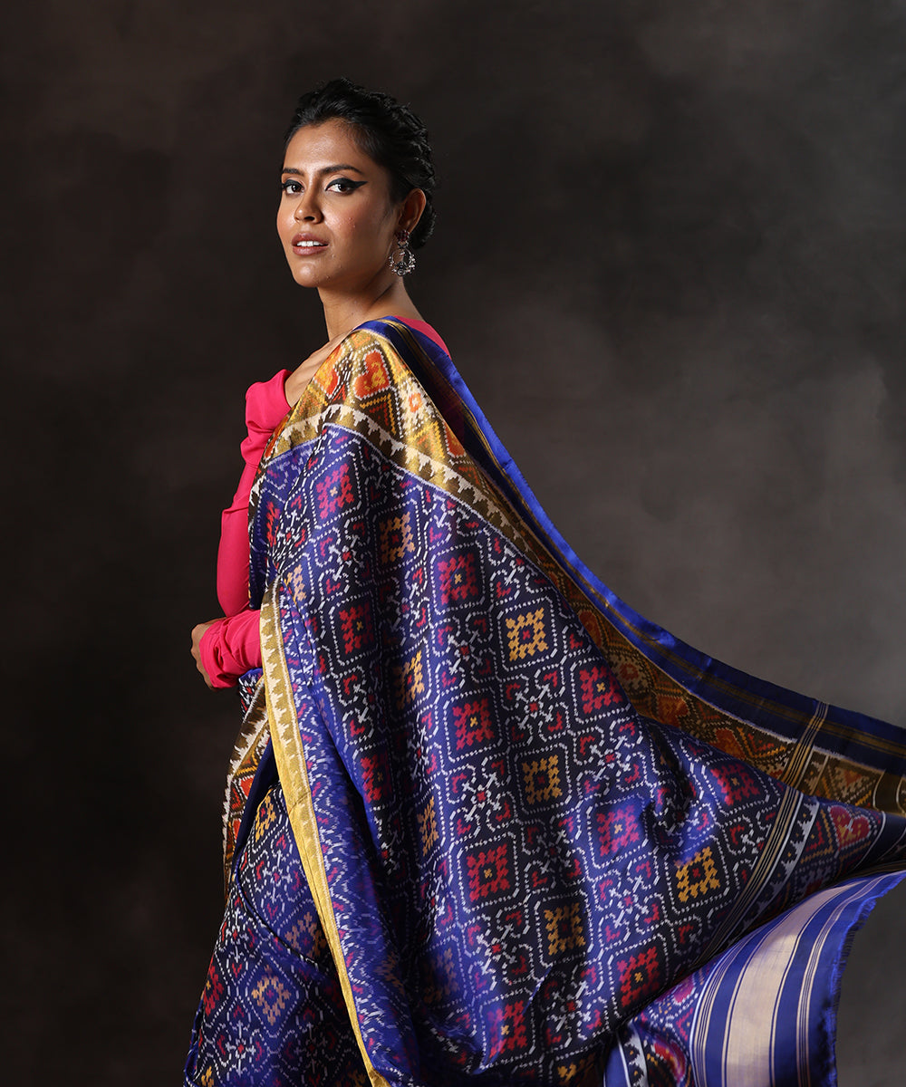 Handloom_Ink_Blue_Pure_Mulberry_Silk_Single_Ikat_Patola_Saree_With_Tissue_Border_WeaverStory_01