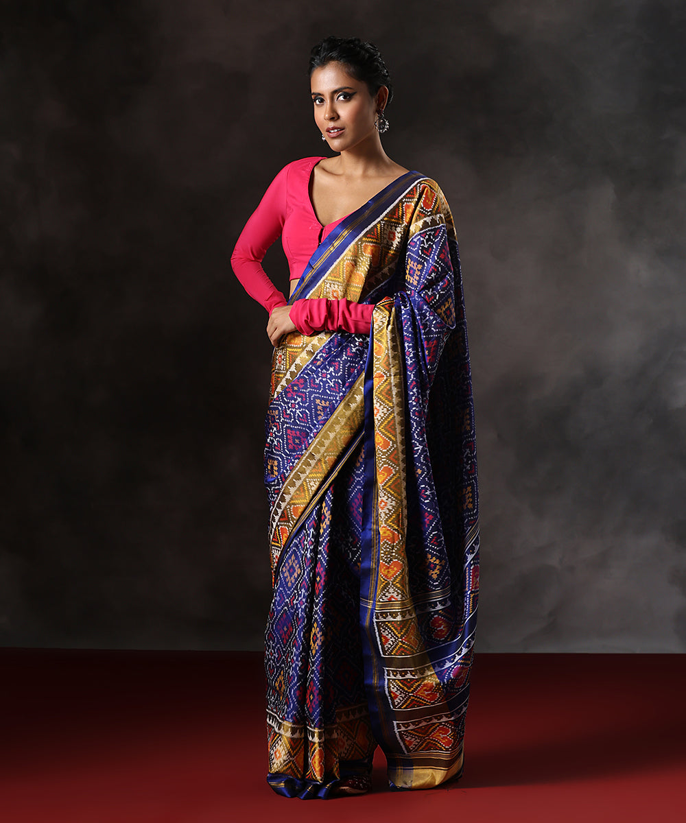 Handloom_Ink_Blue_Pure_Mulberry_Silk_Single_Ikat_Patola_Saree_With_Tissue_Border_WeaverStory_02