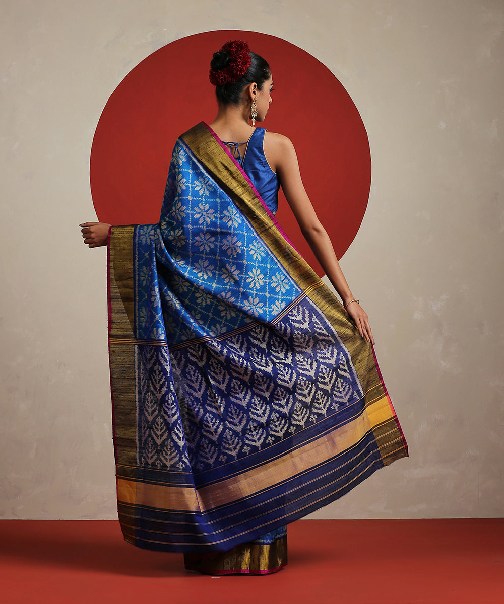 Handloom_Sky_Blue_Raw_Silk_Single_Ikat_Patola_With_Tissue_Border_Saree_WeaverStory_03
