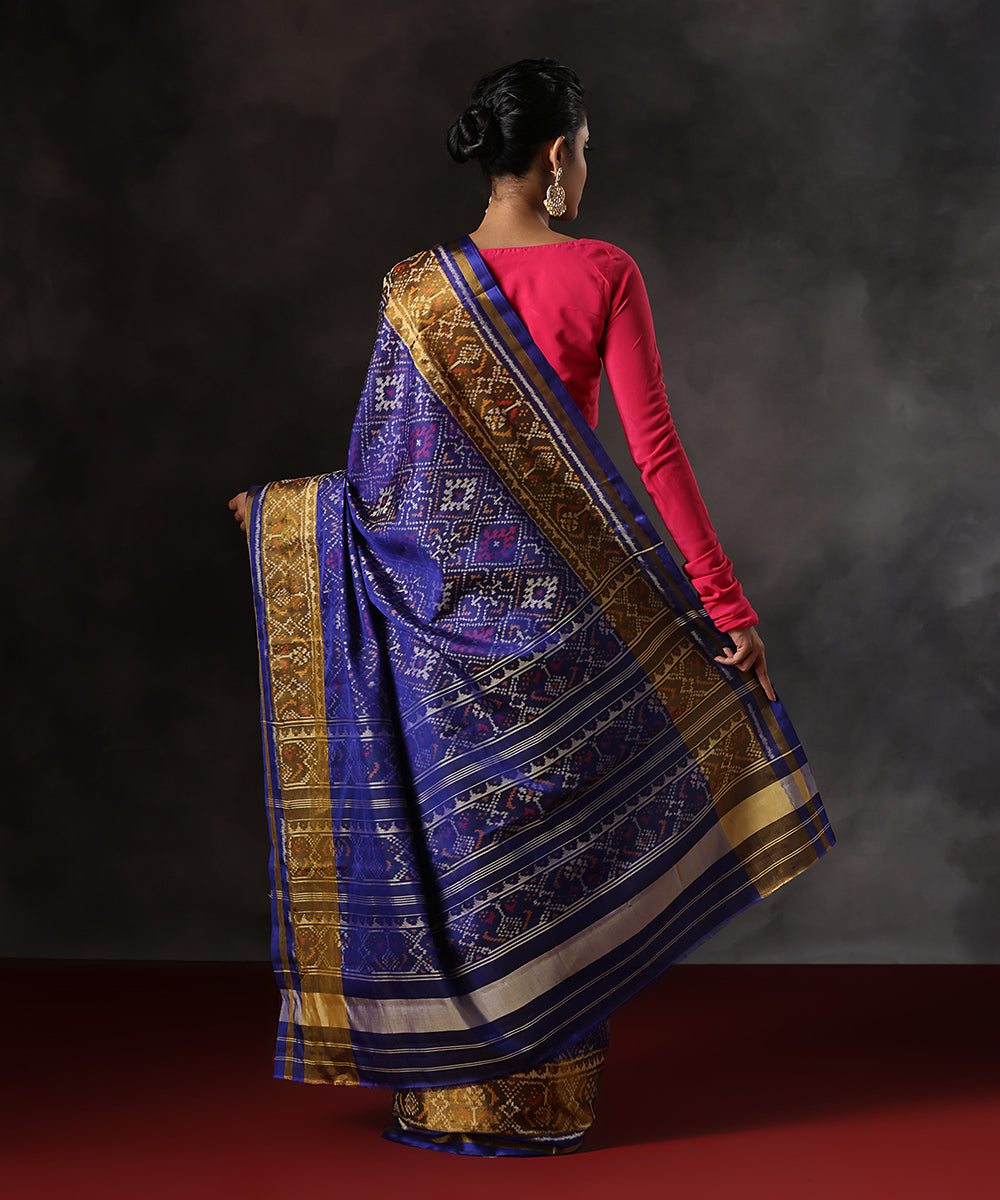 Ink_Blue_Handloom_Pure_Mulberry_Silk_Single_Ikat_Patola_Saree_With_Tissue_Border_WeaverStory_03