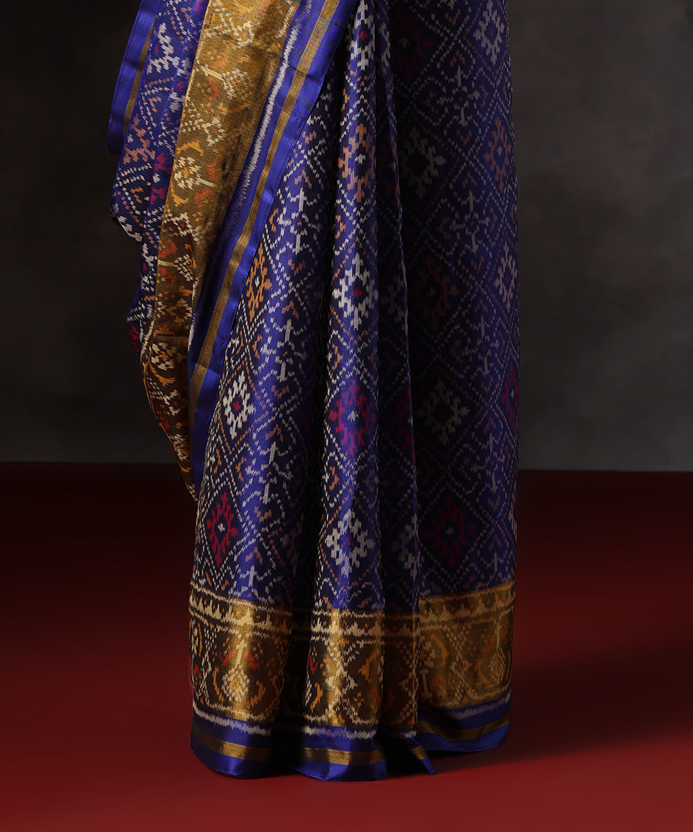 Ink_Blue_Handloom_Pure_Mulberry_Silk_Single_Ikat_Patola_Saree_With_Tissue_Border_WeaverStory_04