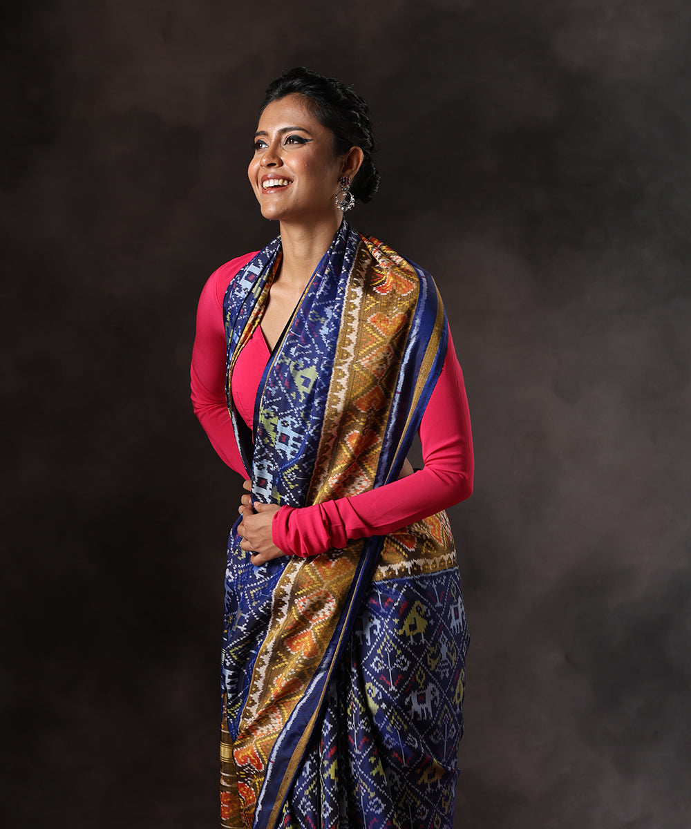 Navy_Blue_Handloom_Pure_Mulberry_Silk_Single_Ikat_Patola_Saree_With_Tissue_Border_WeaverStory_01