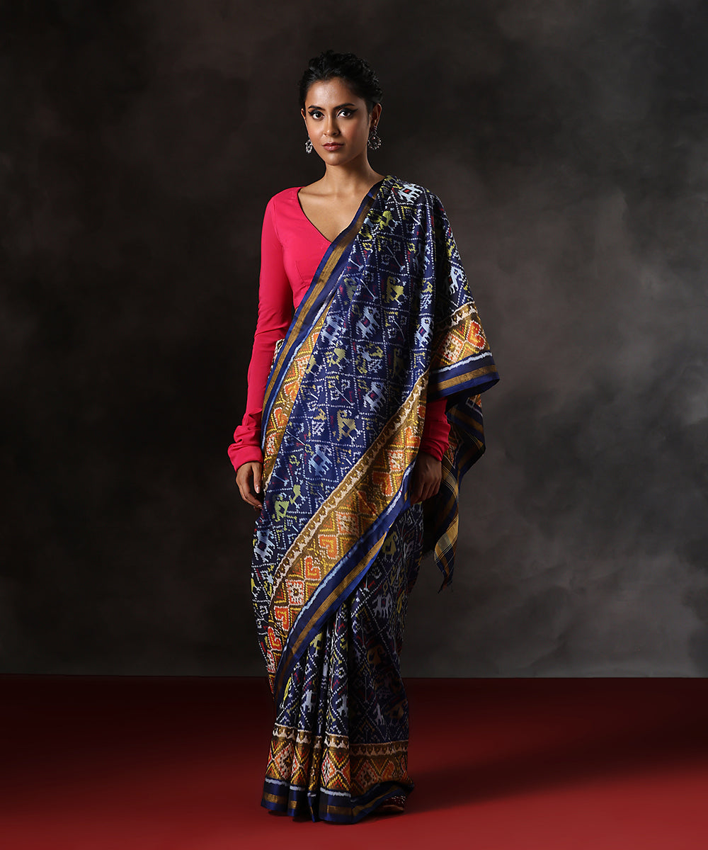 Navy_Blue_Handloom_Pure_Mulberry_Silk_Single_Ikat_Patola_Saree_With_Tissue_Border_WeaverStory_02