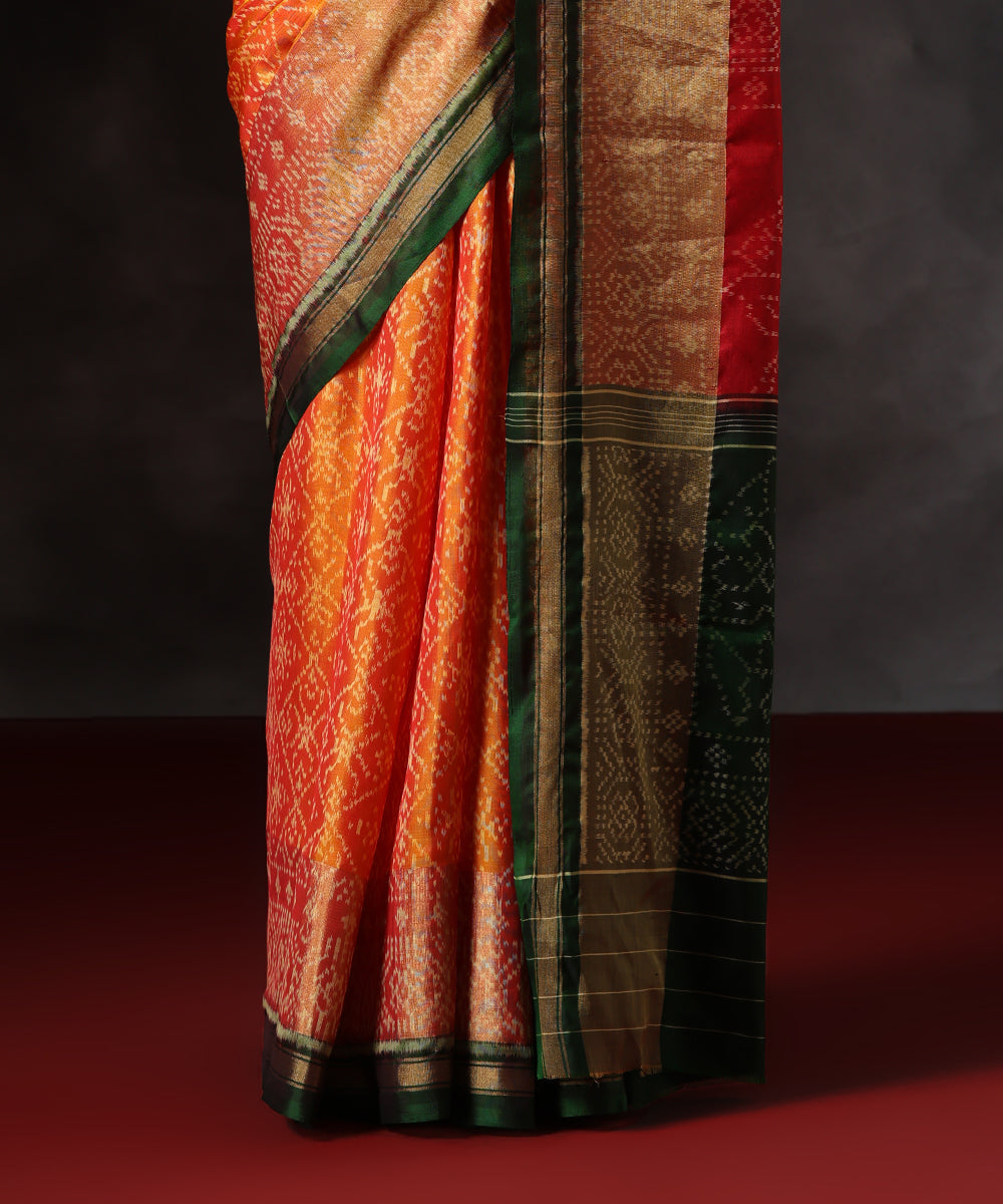 Handloom_Yellow_Pure_Mulberry_Silk_Single_Ikat_Patola_Saree_With_Green_Tissue_Border_WeaverStory_04
