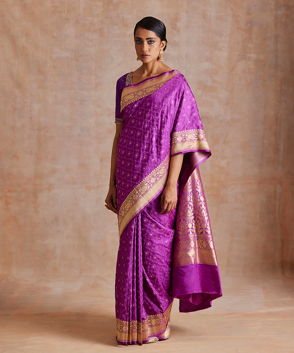 Handloom_Purple_Pure_Katan_Silk_Banarasi_Saree_With_Resham_And_Booti_WeaverStory_02