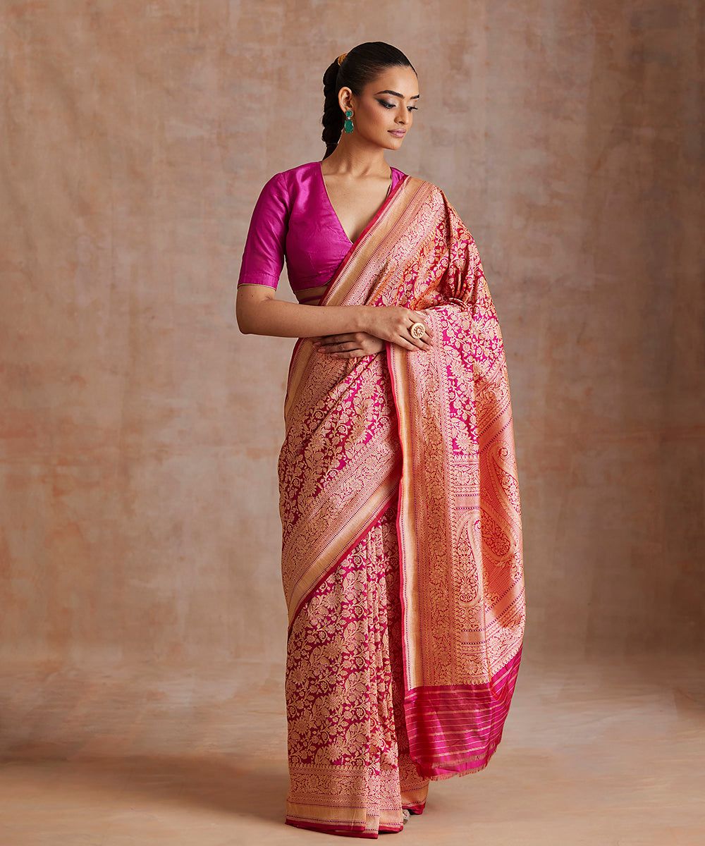 Handloom_Hot_Pink_Double_Shade_Kimkhab_Pure_Katan_Silk_Banarasi_Saree_WeaverStory_02