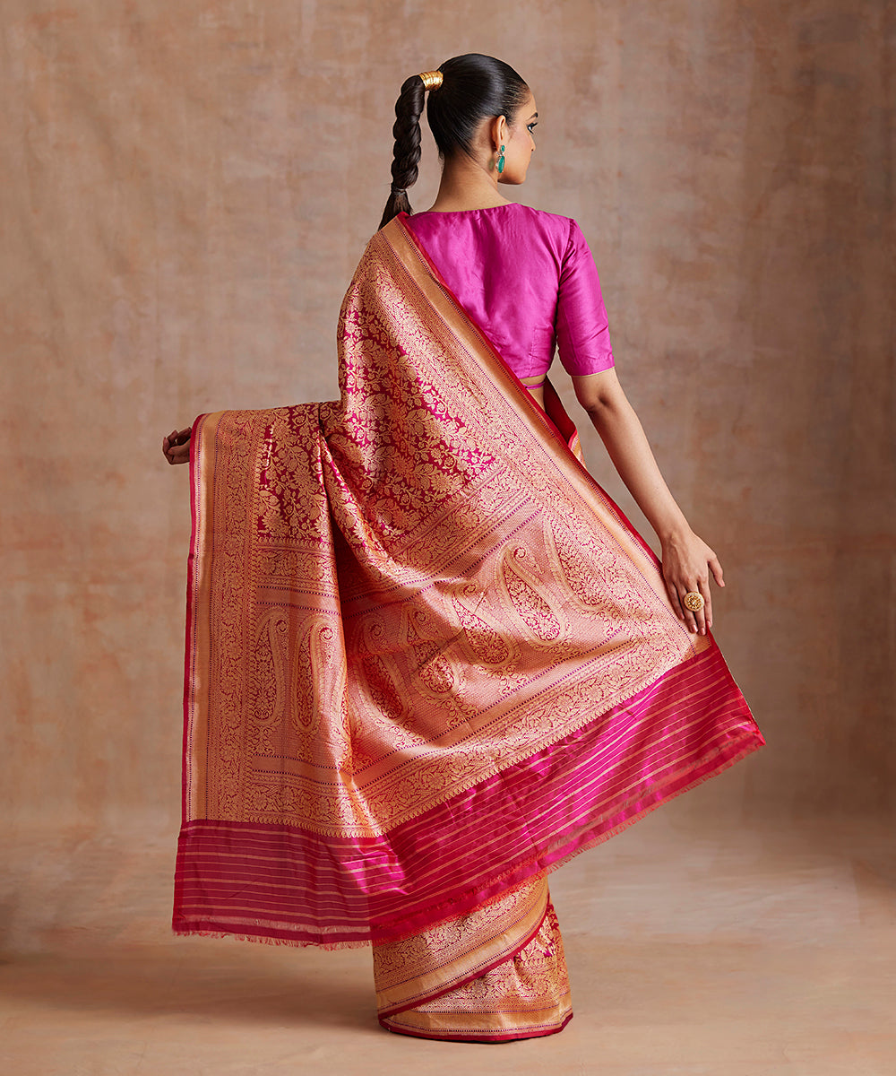 Handloom_Hot_Pink_Double_Shade_Kimkhab_Pure_Katan_Silk_Banarasi_Saree_WeaverStory_03